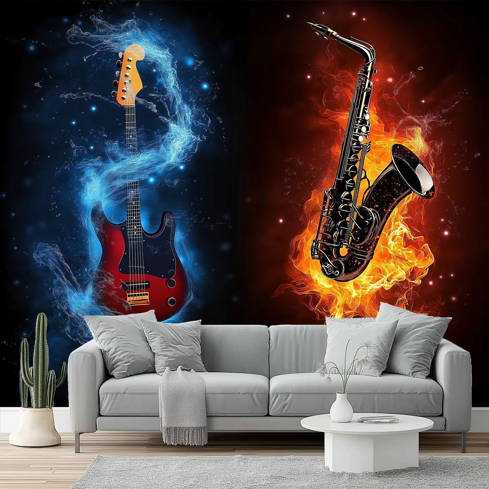 Genérico Papel pintado fotográfico Fantasía Música Instrumento Musical Decorativos, Negro Papel pintado panorámico, 250 x 175 cm decoración de pared para sala de estar dormitorio infantil