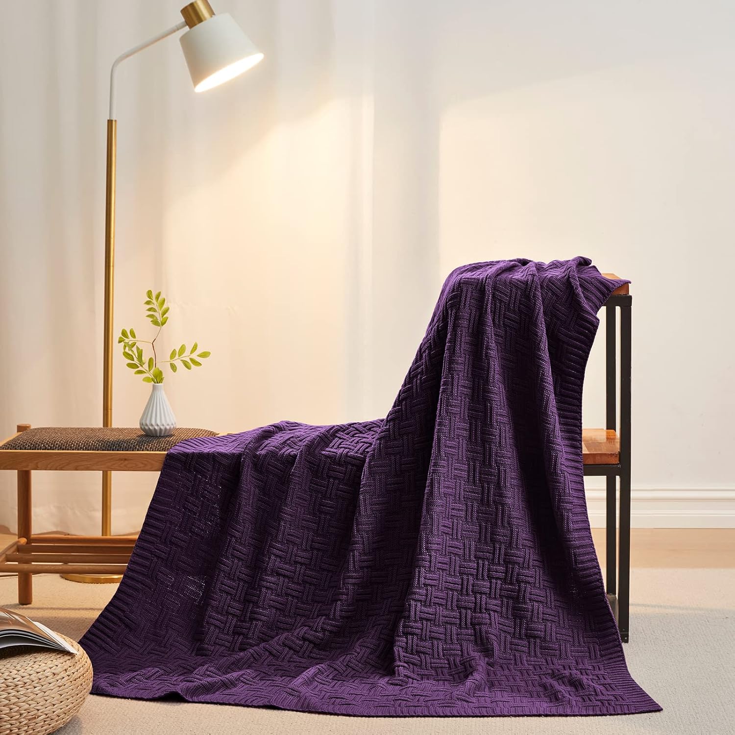 Aormenzy Soft Cozy Acrylic Throw Blanket, Cable Knit for Couch, Dark Purple (1.7lb) - Image 3