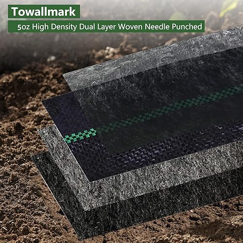 Miniatura 9 de Towallmark - Tela tejida para paisaje de 5.8 onzas, barrera de tela de 3 x 300 pies, doble capa, barrera de malezas de tela de jardín, cubierta de