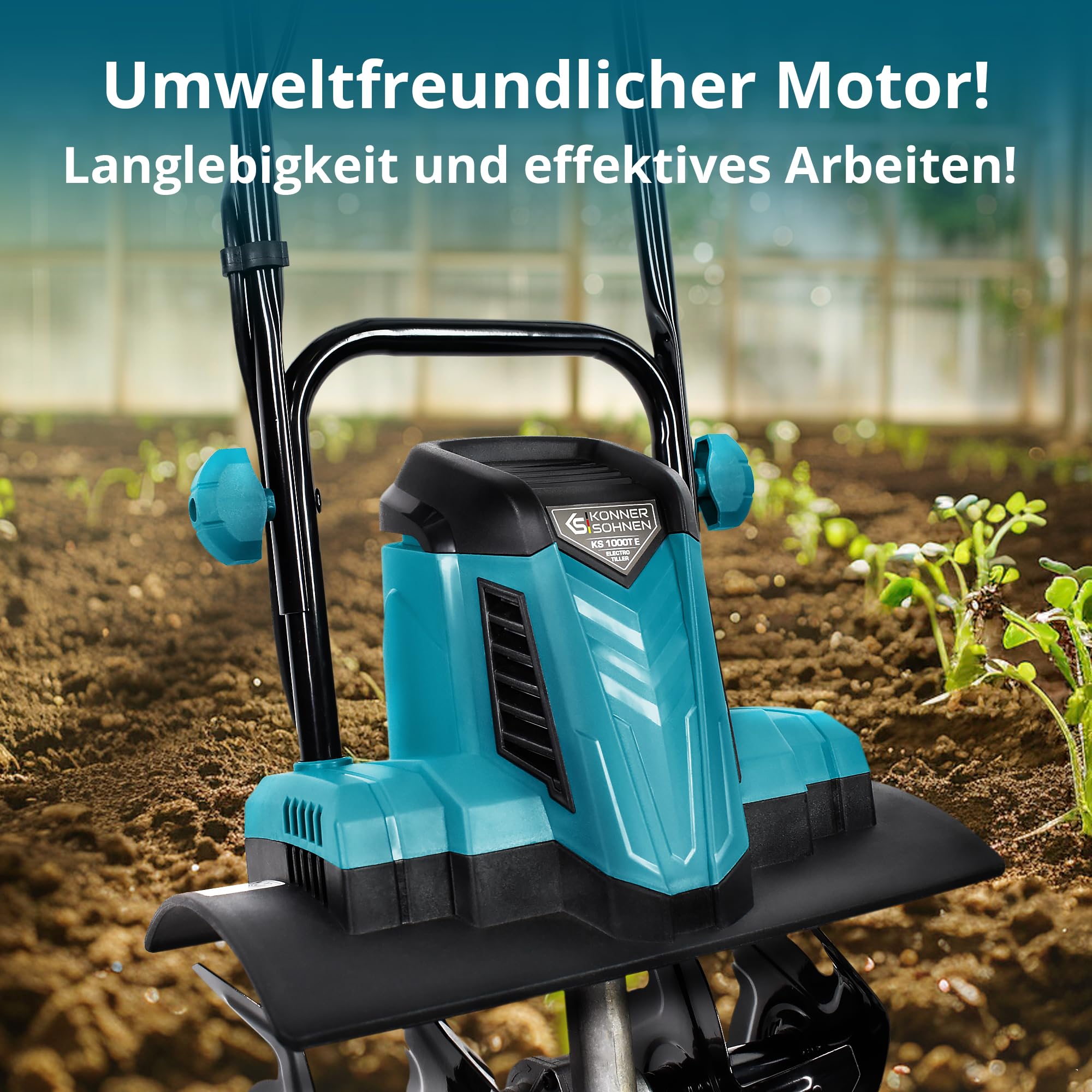 Könner & Söhnen KS 1000T E Elektro-Bodenhacke, Stake Metallfräsen, 36 cm Arbeitsbreite, bis 22 cm Arbeitstiefe, 1000 W, 230 V, 8 kg, Gartenfräse für Hofgrundstücken, Blumen- und Gartenbeeten