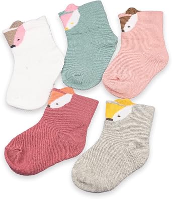 Toddler Kids Cute Animal Ear Design Cotton Crew Socks 5 Pack