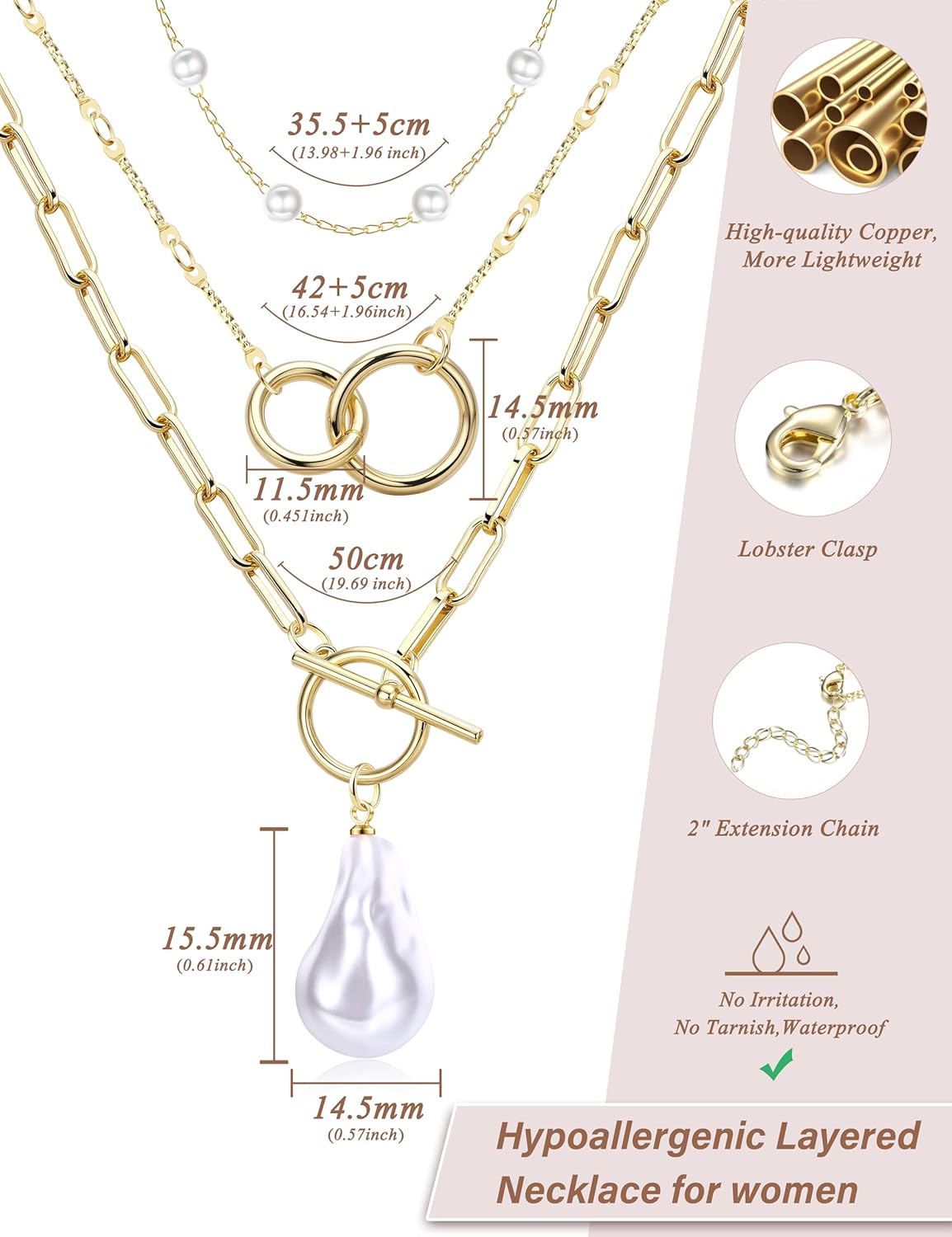 ORAZIO Layered 14K Gold Plated Necklaces for Women Dainty Necklace Stack Silver Plated Non Tarnish Free Pendant Chunky Chain Pearl Paperclip Cross Heart Necklace Set for Women - Image 3
