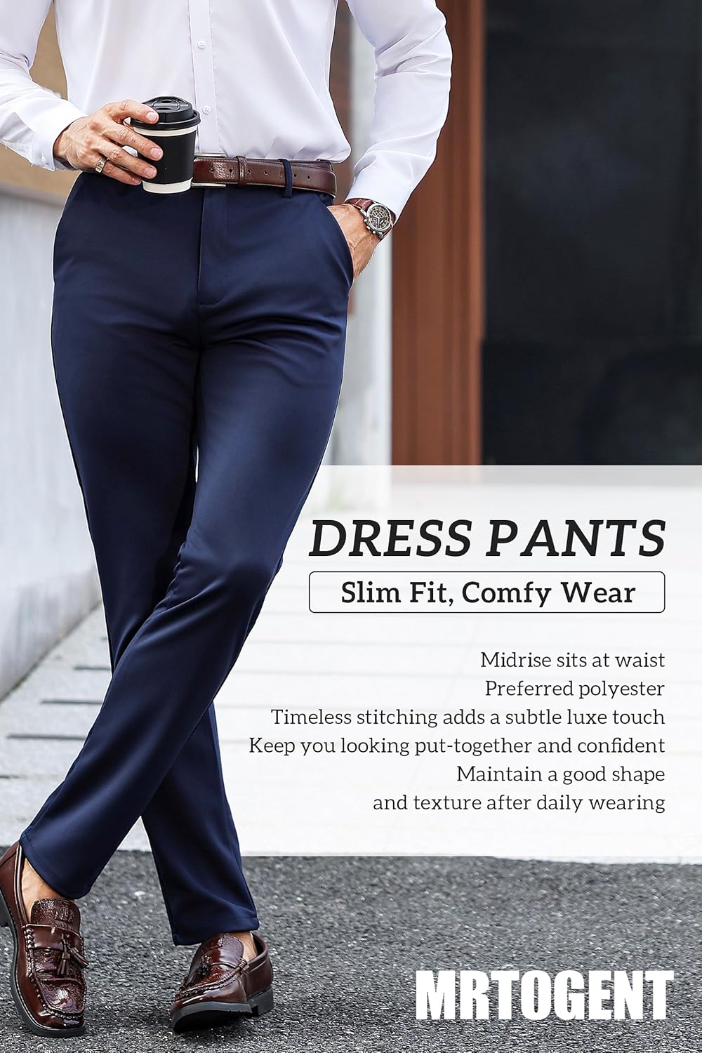 Men's Dress Pants Slim Fit Flat Front Wrinkle-Resistant Premium Business Casual Pant - Easy Care, Versatile Style - Image 4