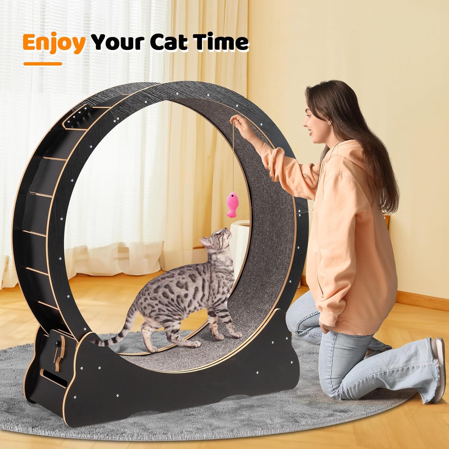 VINGLI Cat Wheel Exerciser for Indoor Cats, 43" Large Cat Exercise Wheel, Silent Kitten Running Wheel with Safety Lock, Black (Extra Large-43.3 inch)