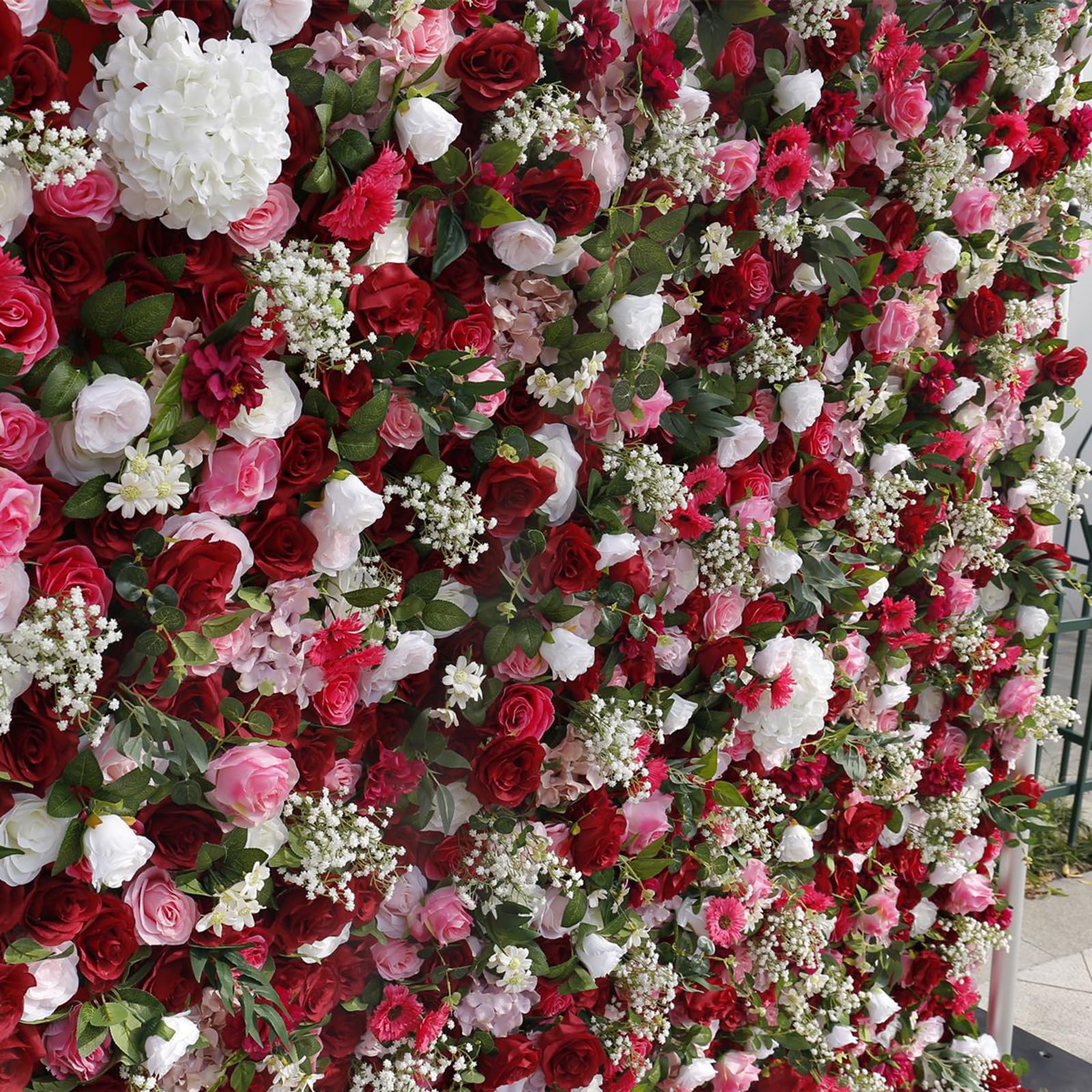 Künstliche Blumen-Wandpaneele, Gypsophila-Rosenwand, romantische Seidenrosen-Blumenwand, Seidenrosen, Blumenpaneele für Hintergrund, Hochzeit, Wanddekoration, 2 m x 2 m