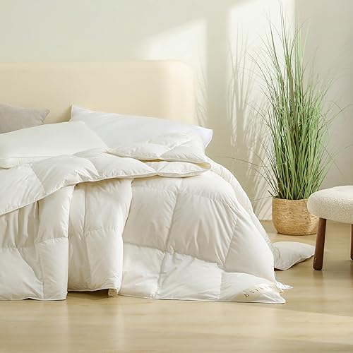 Edredón de plumas de ganso, tamaño Queen para todas las estaciones, relleno de edredón 100% algodón orgánico, edredón de la colección de hotel,