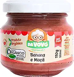 Da Vovó, Papinha infantil de Frutas, 100% Fruta, Orgânica, Sabor Banana e Maçâ, 100ml
