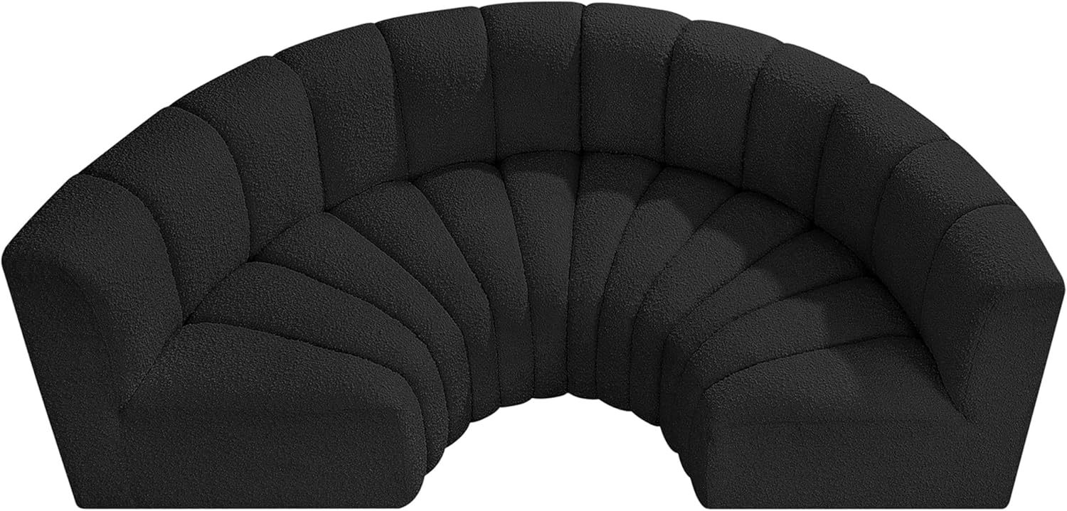 BOWERY HILL Modular Sectional Sofa, 88" W x 43" D x 30" H, Black Boucle Fabric, Deep Channel Tufting, Contemporary Design, Living Room or Den Seating, Easily Attach for Custom Configurations