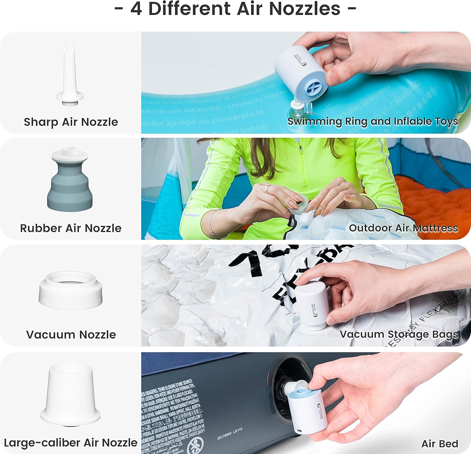 FLEXTAILGEAR Tiny Pump Portable Air Pump Ultra-Mini Air Pump with 1300mAh Battery USB Rechargeable to Inflate Deflate for Pool Floats Air Bed Air Mattress Swimming Ring Vacuum Storage Bags (White) : Home & Kitchen