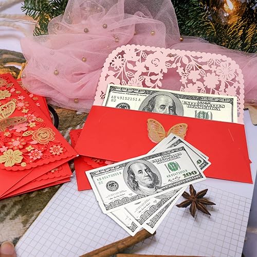 Miniatura 4 de Honbay 6 sobres chinos rojos de la suerte, bolsillo para dinero Hong Bao, organizador de regalo, envolopes para festival de primavera, cumpleaños,