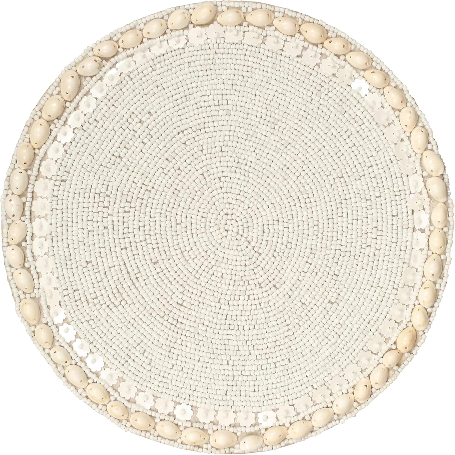 Round Beaded Placemats White 13" Round, Shell Border,Placemats for