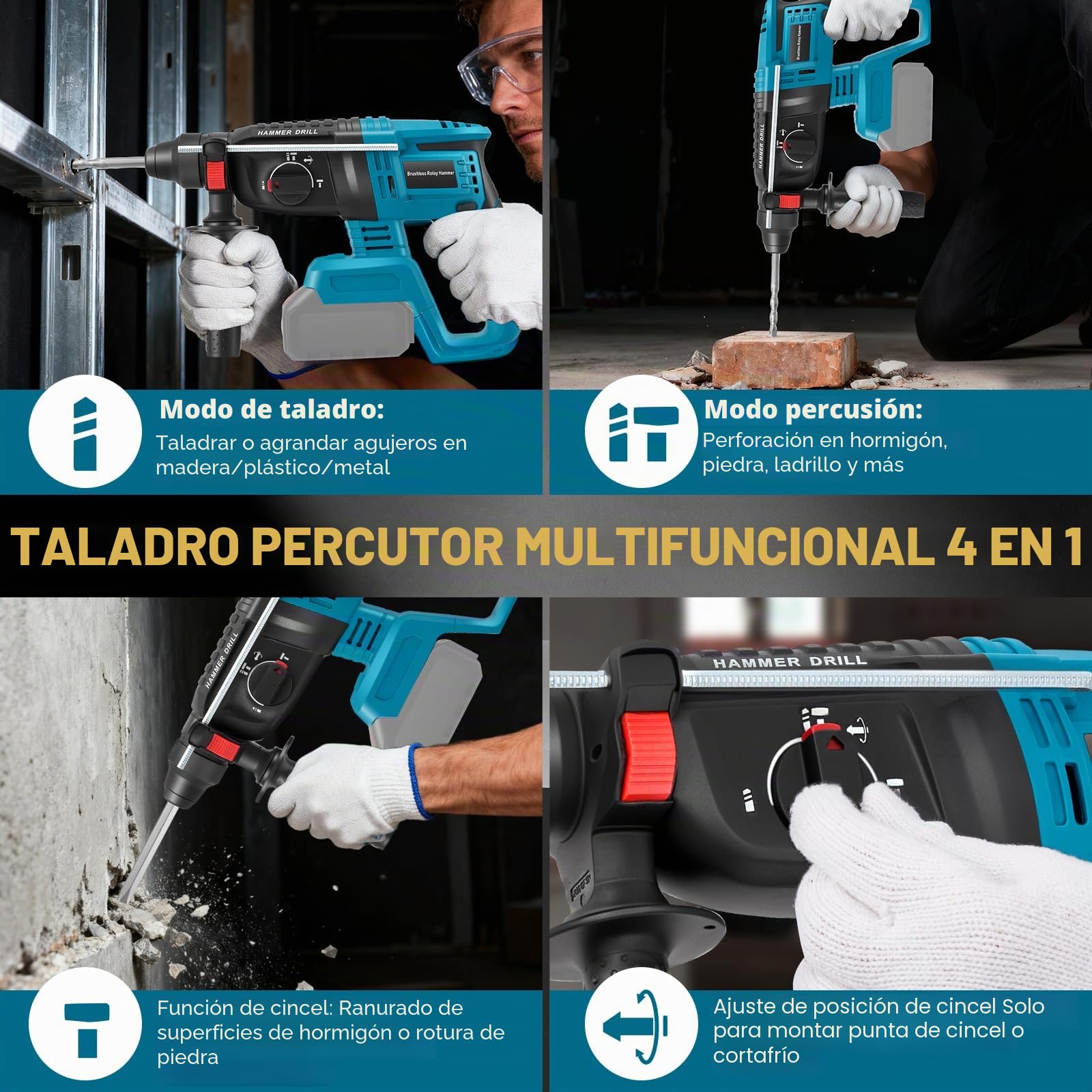 18V 2.5 J Taladro Percutor a Baterías Profesional, Compatible con Baterías Serie 18V BL, Incluye 10 Brocas, Mango Antivibraciones y Embrague de Seguridad