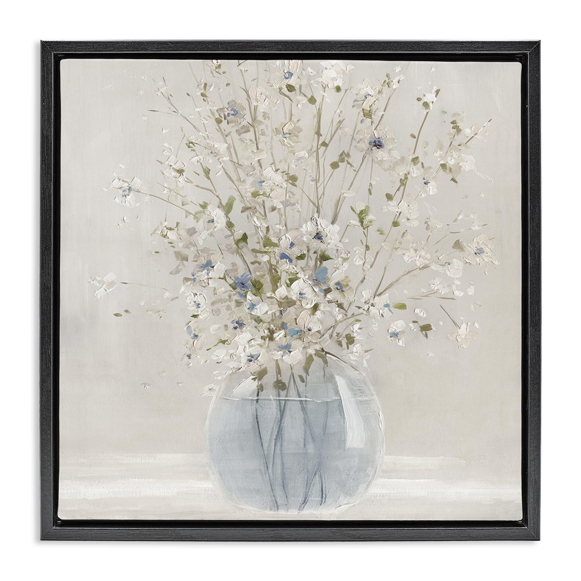 Stupell Industries Jet Black (Matte) 'Serene Glass Vase Bouquet'| Floating Frame Canvas Art
