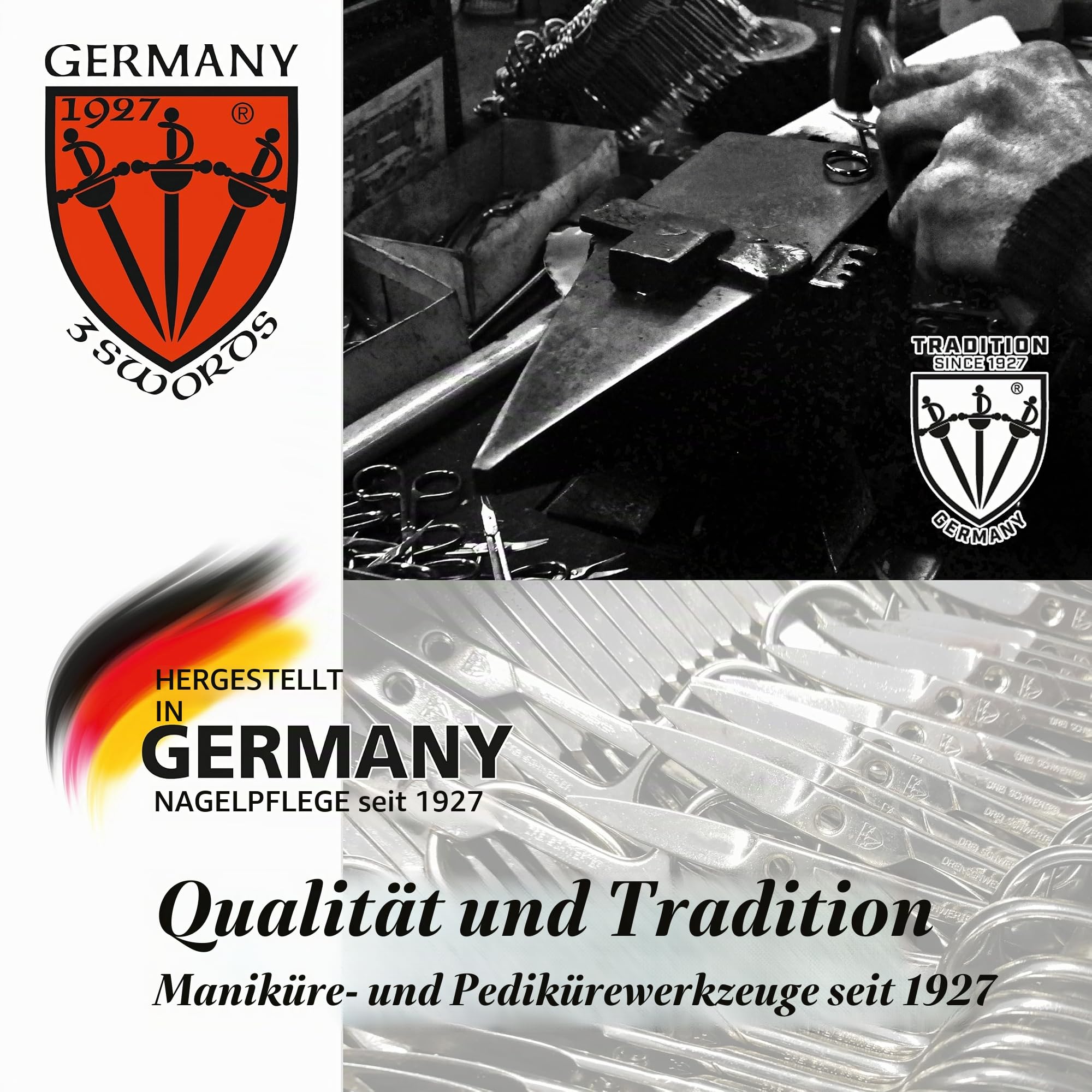 DREI SCHWERTER - Germany 7-tlg. Nageletui 'Romagna' | Maniküre Nagelset im Kunstlederetui weinrot Straussoptik | Inhalt: Nagelschere, Hautschere, Glasnagelfeile, Nagelzange, Pinzette, Hautentferner