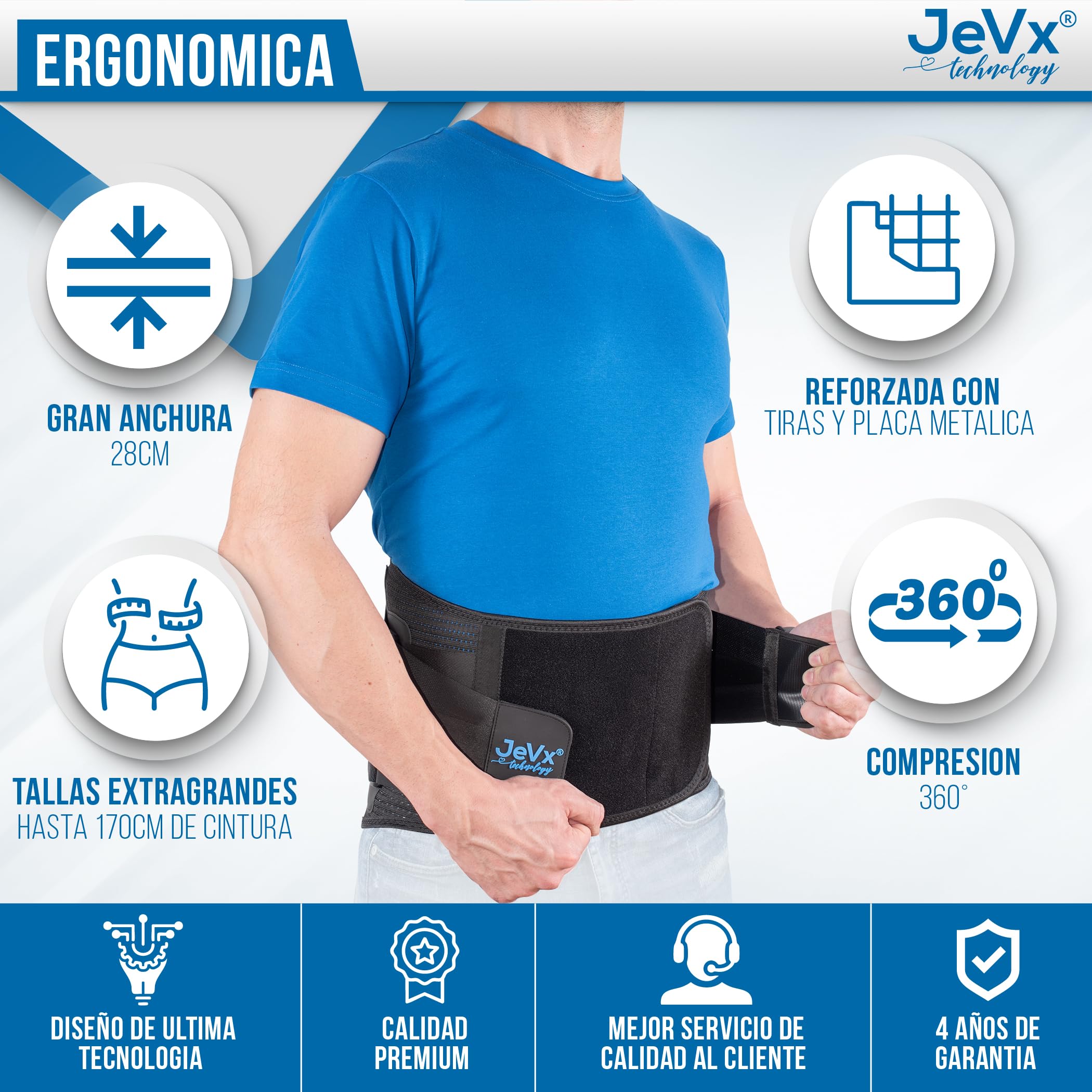JEVX Faja Lumbar Hombre y Mujer Trabajo, con Soporte Biónico L | para Dolor de Espalda, Deportiva, Cinturon Abdominal Transpirable, Lesión de Columna, Deporte Ciatica