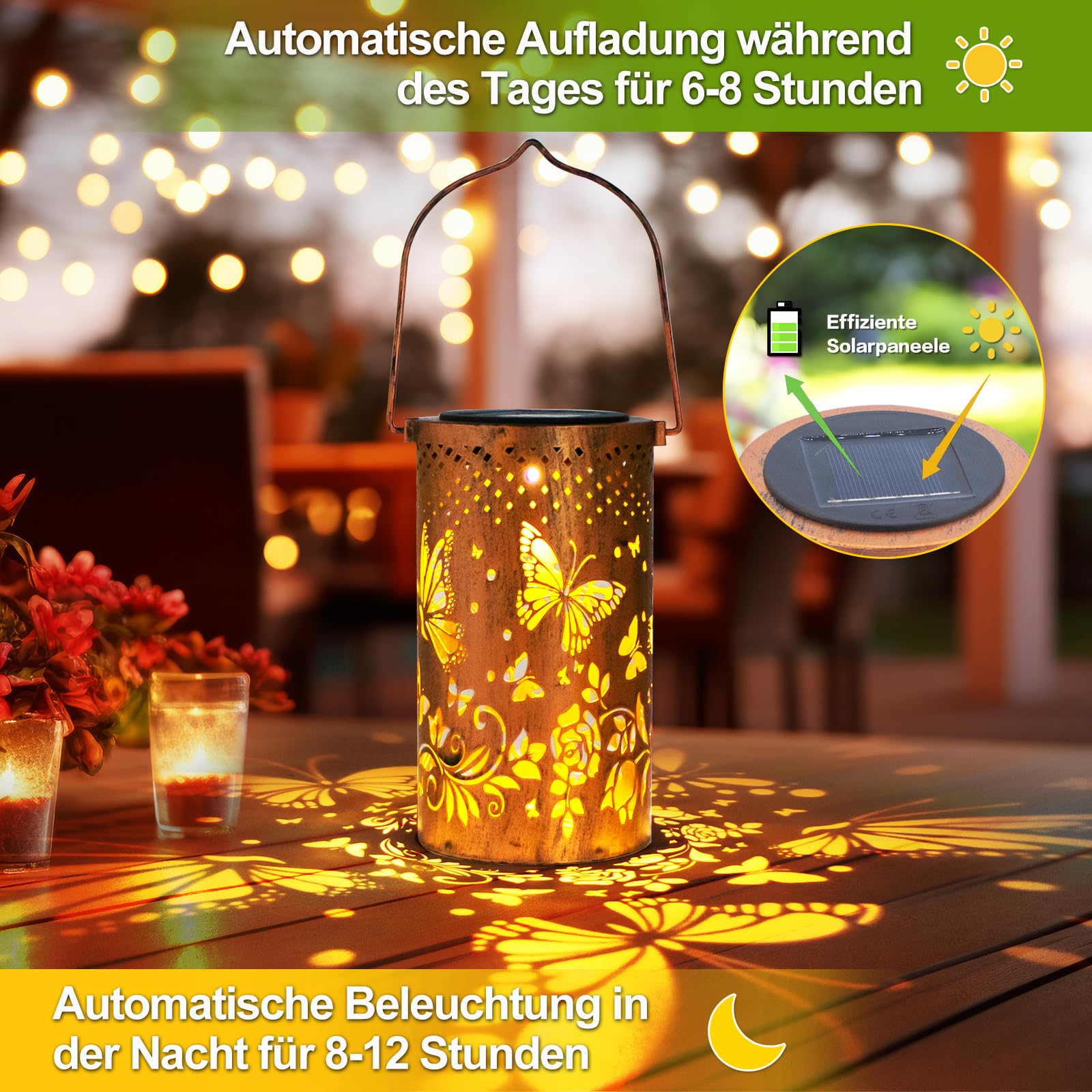Solar Lanterns Outdoor Hanging Lanterns, Butterfly Hollowed Metal Decoration Lantern, Waterproof LED Decorative Garden Light - Image 4