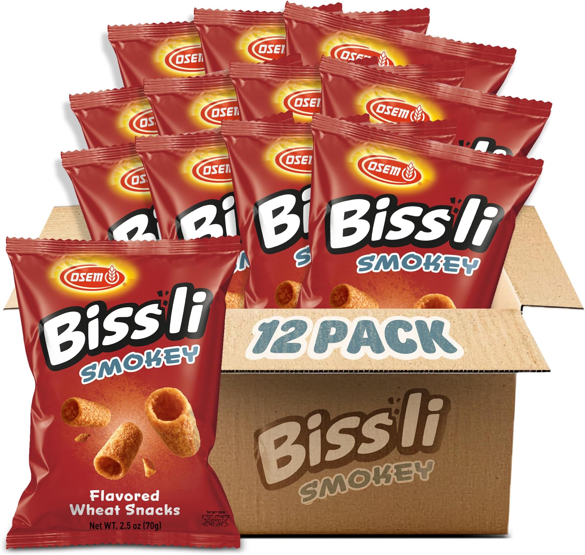 Bissli Smokey Flavored Crunchy Wheat Snack - No Food Coloring or Preservatives, Savory Foods for Adults and Kids, for Lunch, Parties, or Snacking - 2.5oz Bags (Pack of 10)