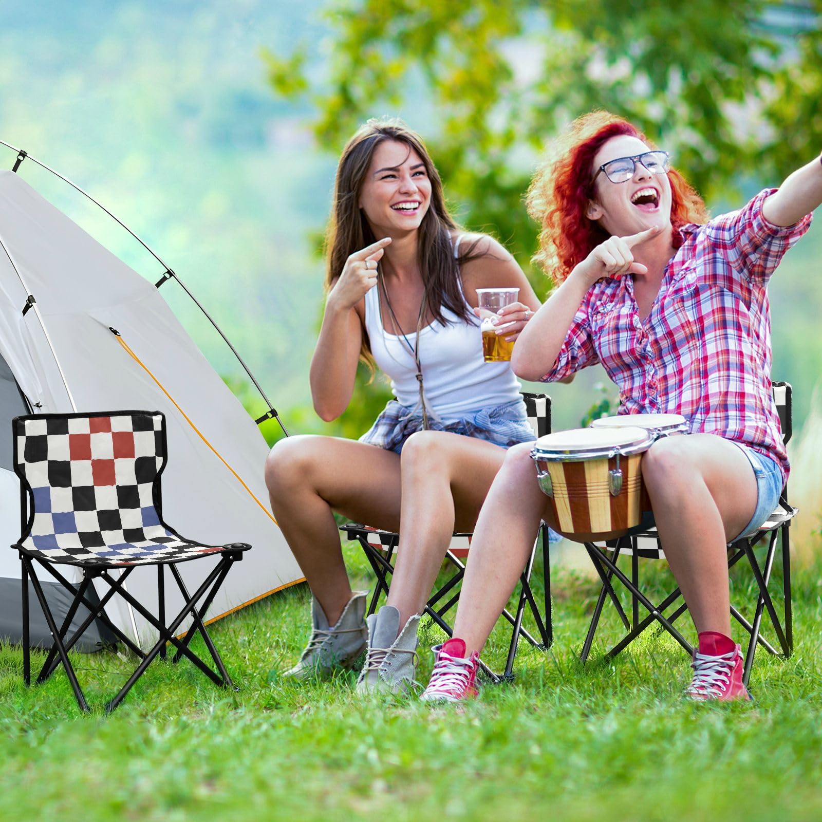 Racing Grid Buffalo Plaid Check Kompaktowe ultralekkie krzesło obozowe ultralekkie składane krzesło zawiera torbę do przenoszenia, krzesła turystyczne, plecak z plecakiem, ultralekki, do podróży