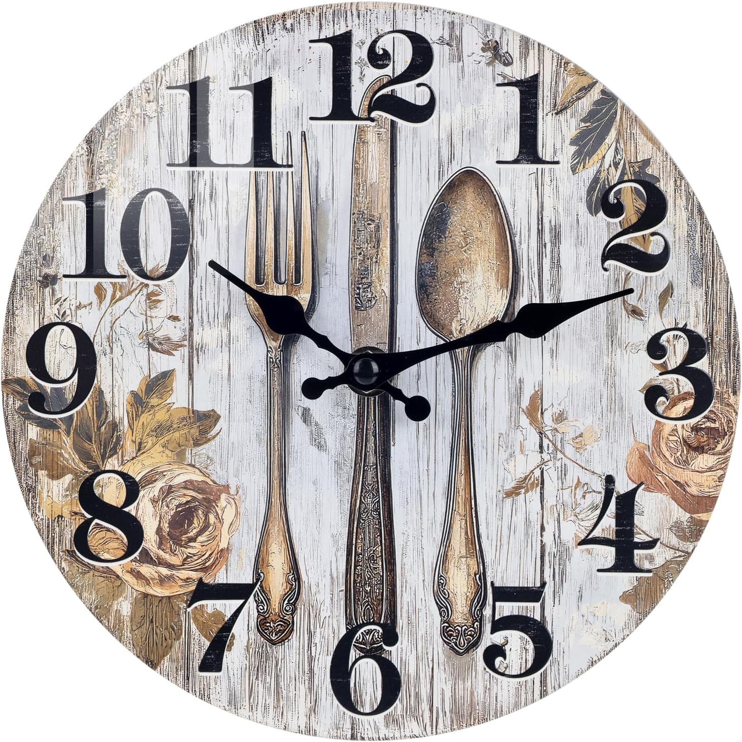Keepcross 8 Inch Fork & Spoon Kitchen Wall Clock - Silent Rustic Farmhouse Glass Decor for Kitchen Dining Room