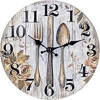 Keepcross 8 Inch Fork & Spoon Kitchen Wall Clock - Silent Rustic Farmhouse Glass Decor for Kitchen Dining Room