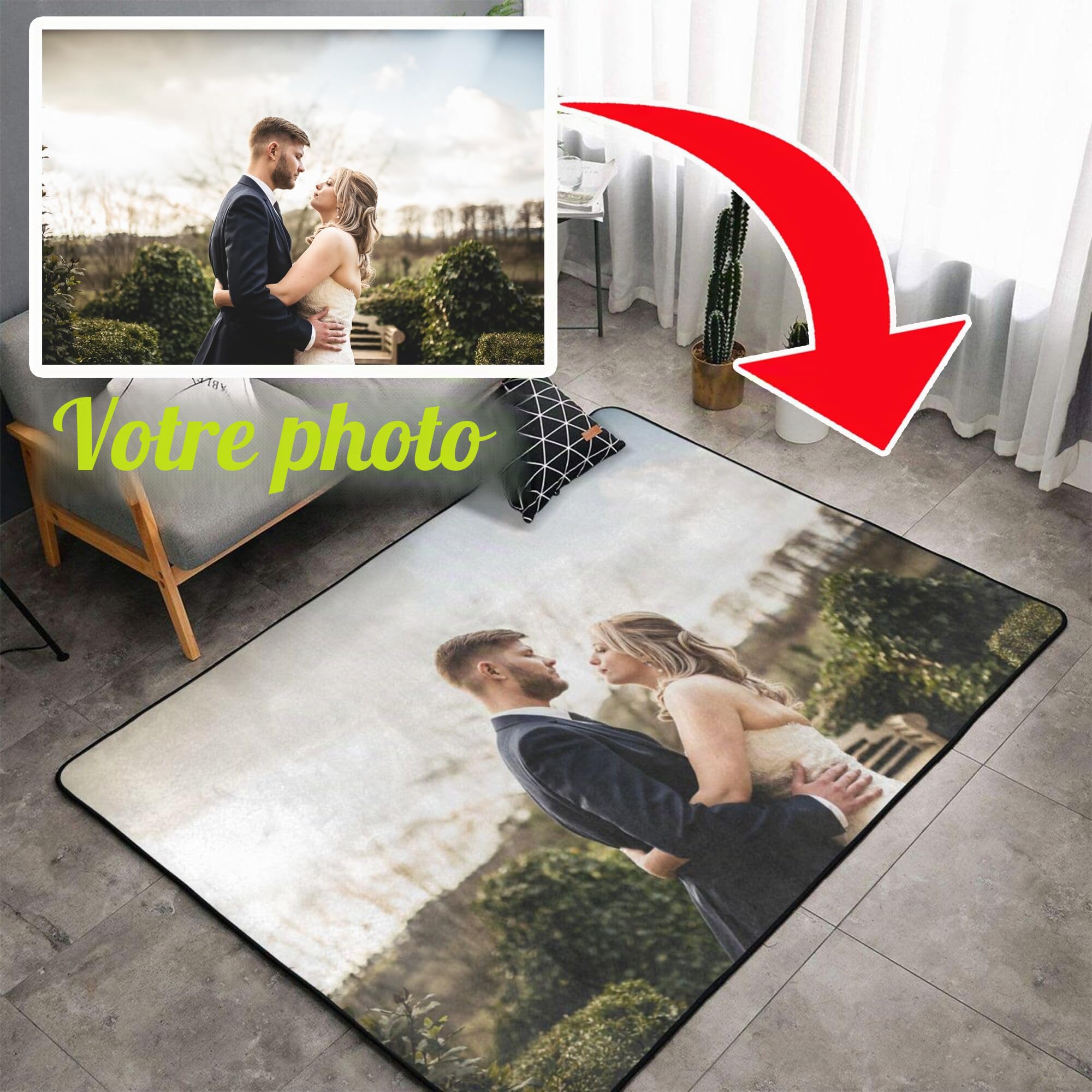 Tapis personnalisé, Tapis personnalisé pour votre propre zone, lavable, tapis personnalisé super doux pour salon, tapis en flanelle avec photos et texte pour chambre à coucher, bureau - 160 × 120CM