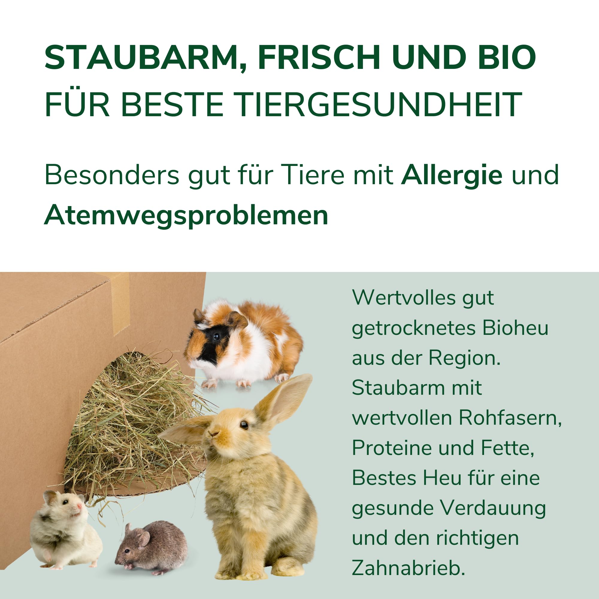 Natursache I frisches Heu aus Bioanbau - Gesunde Nahrung & Einstreu für Kaninchen, Meerschweinchen & Nager. Staubarm. Ideal für die Heuraufe