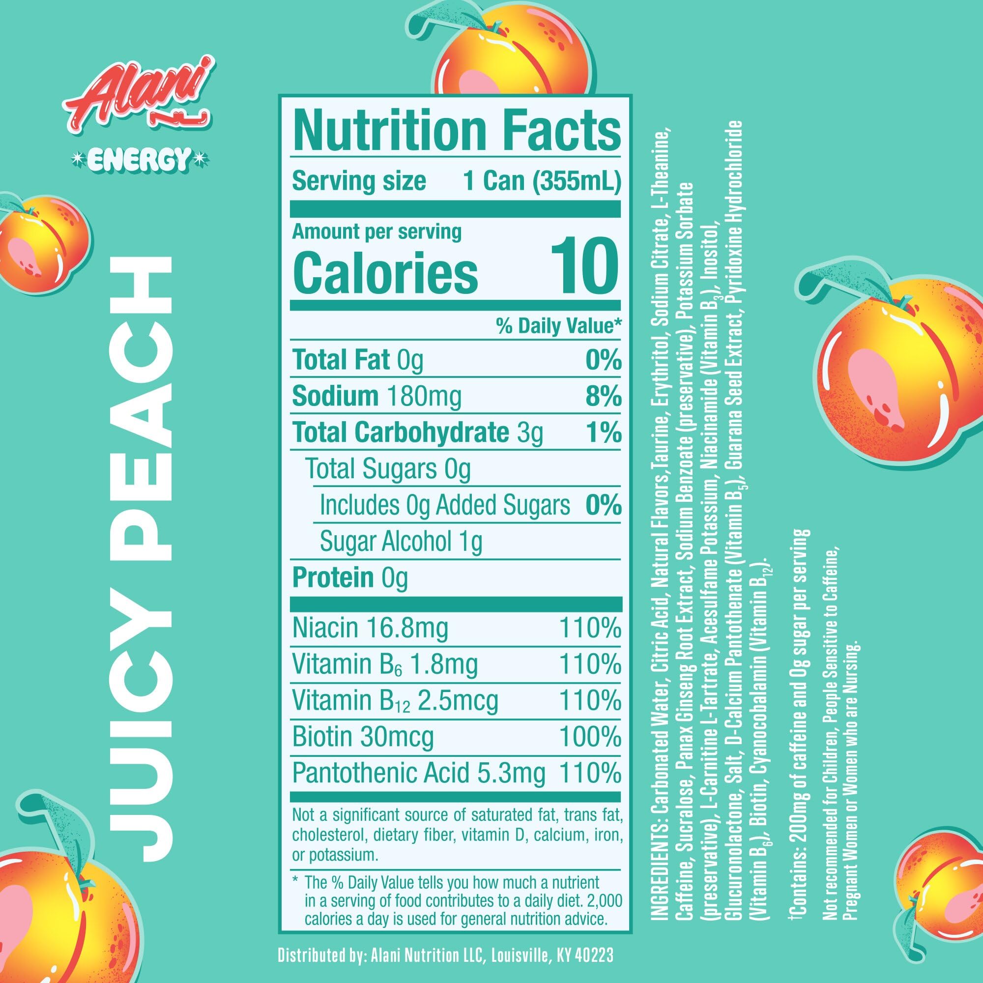 Alani Nu Juicy Peach Sugar Free Energy Drink (Pack of 12)