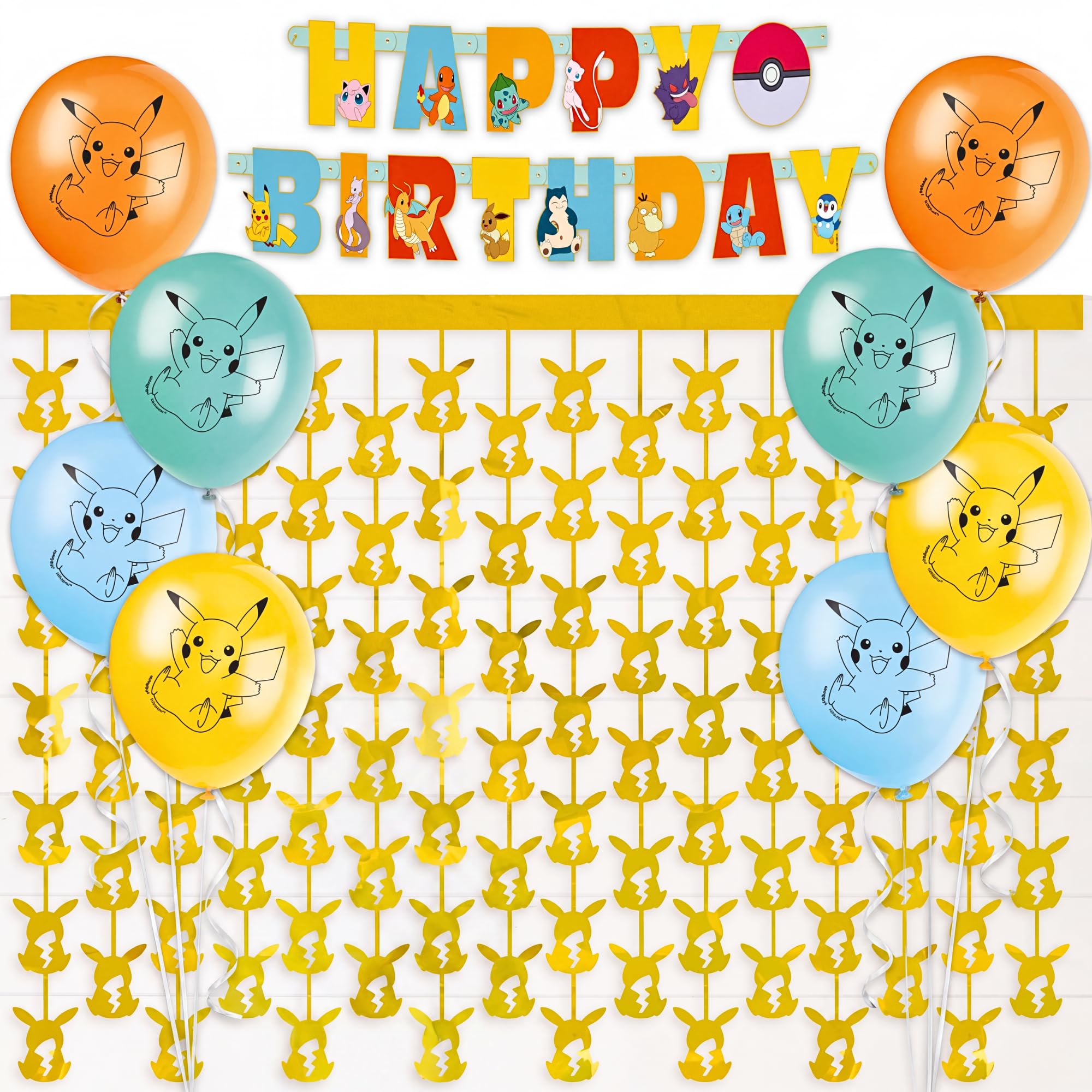 Pokemon Balloons, Birthday Banner, Backdrop - Pokemon Birthday Decorations