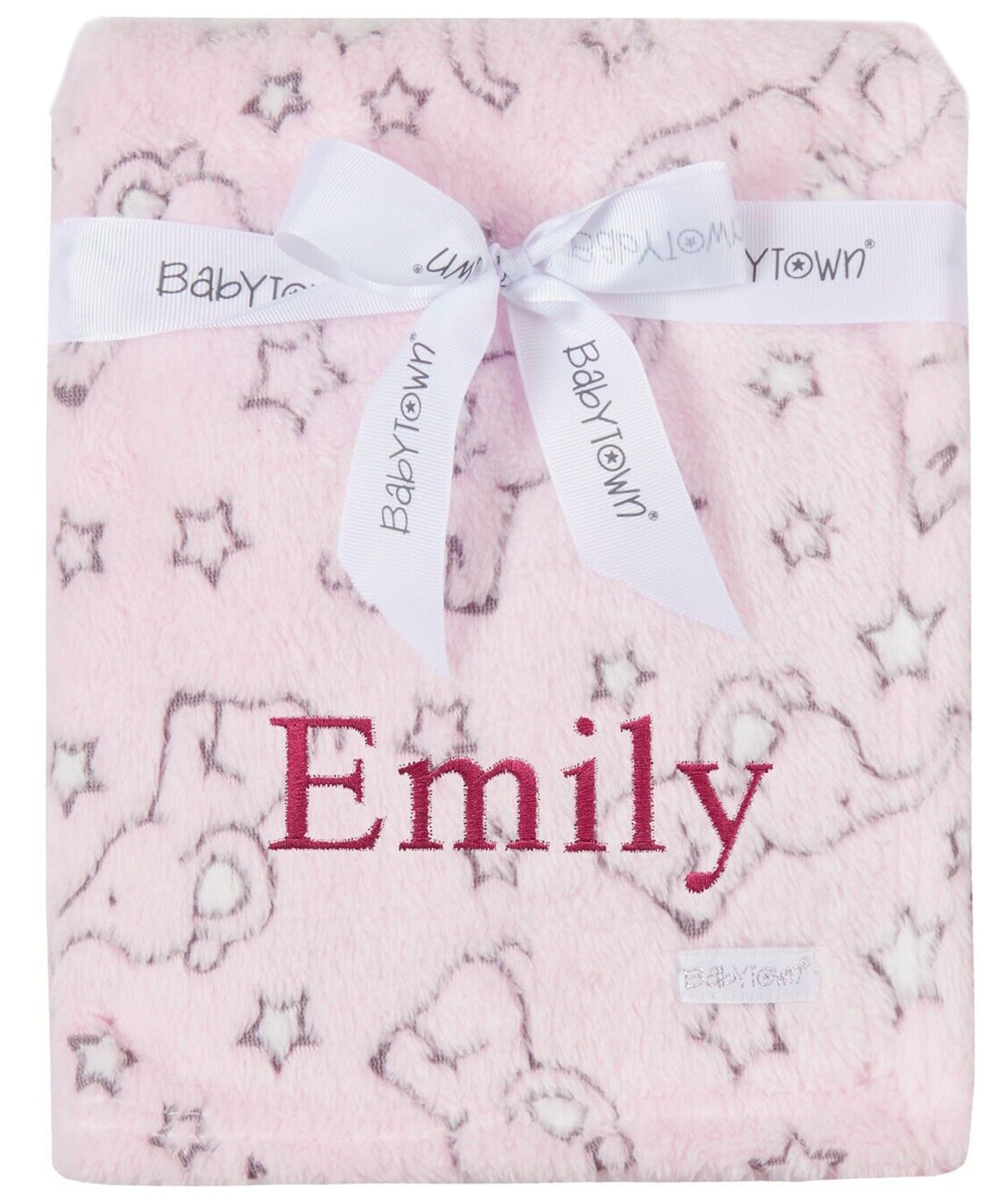 Baby Boy Girl Personalised Elephant Star Blanket Embroidered Name (Pink Elephant Star)