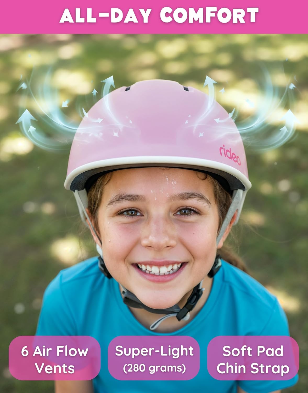 Rideo Kids Bike Helmet for Kids 3-5, Advanced Safety Boys and Girls Helmet, Adjustable & Multi-Sport, Patented Safety Buckle, Toddler to Youth
