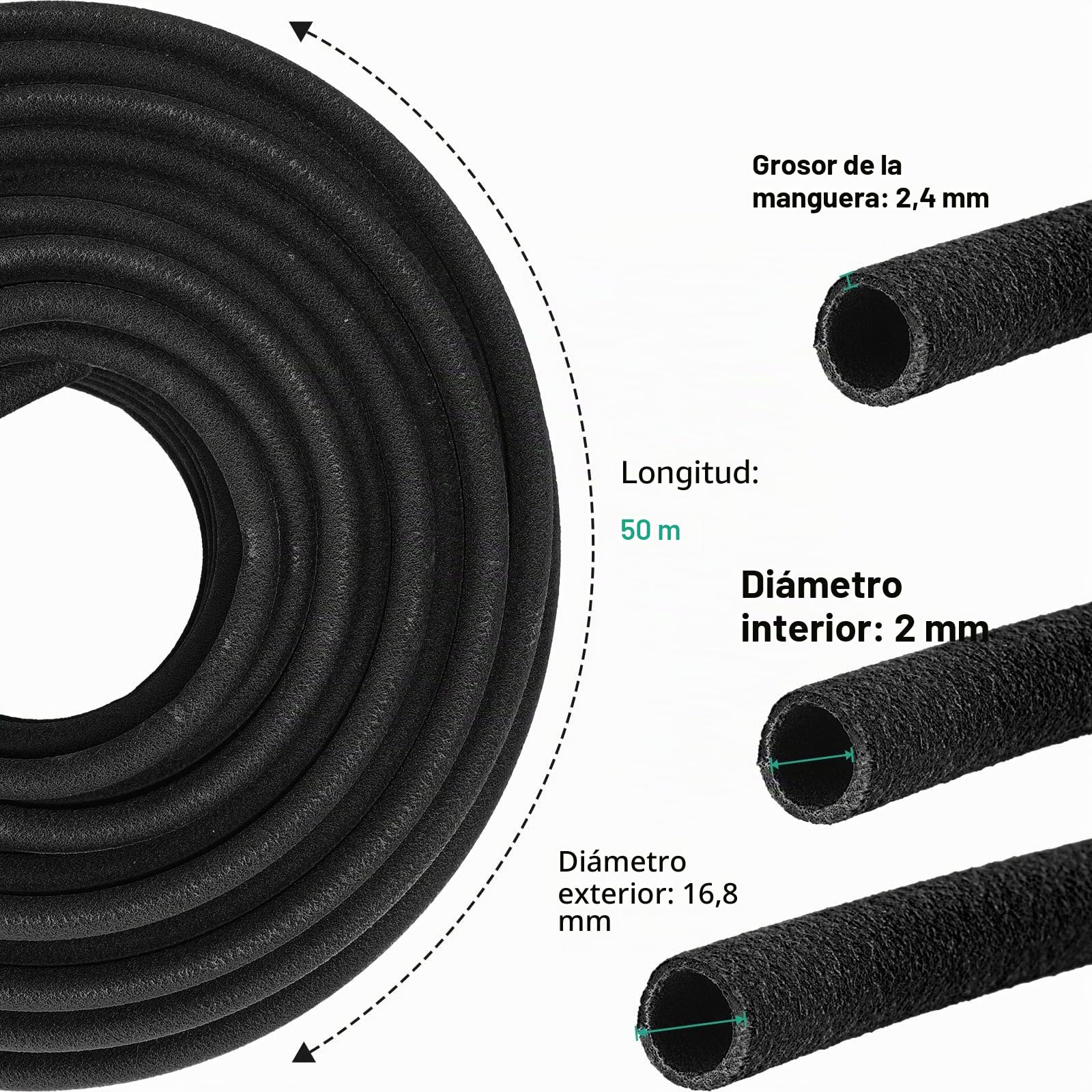 Juego de Manguera de Remojo de 50 m, Juego de Manguera de Goteo, Tubo de Riego por Goteo, Manguera Porosa para Parterres, Huertos e Invernaderos, Color Negro (verde) (negro)