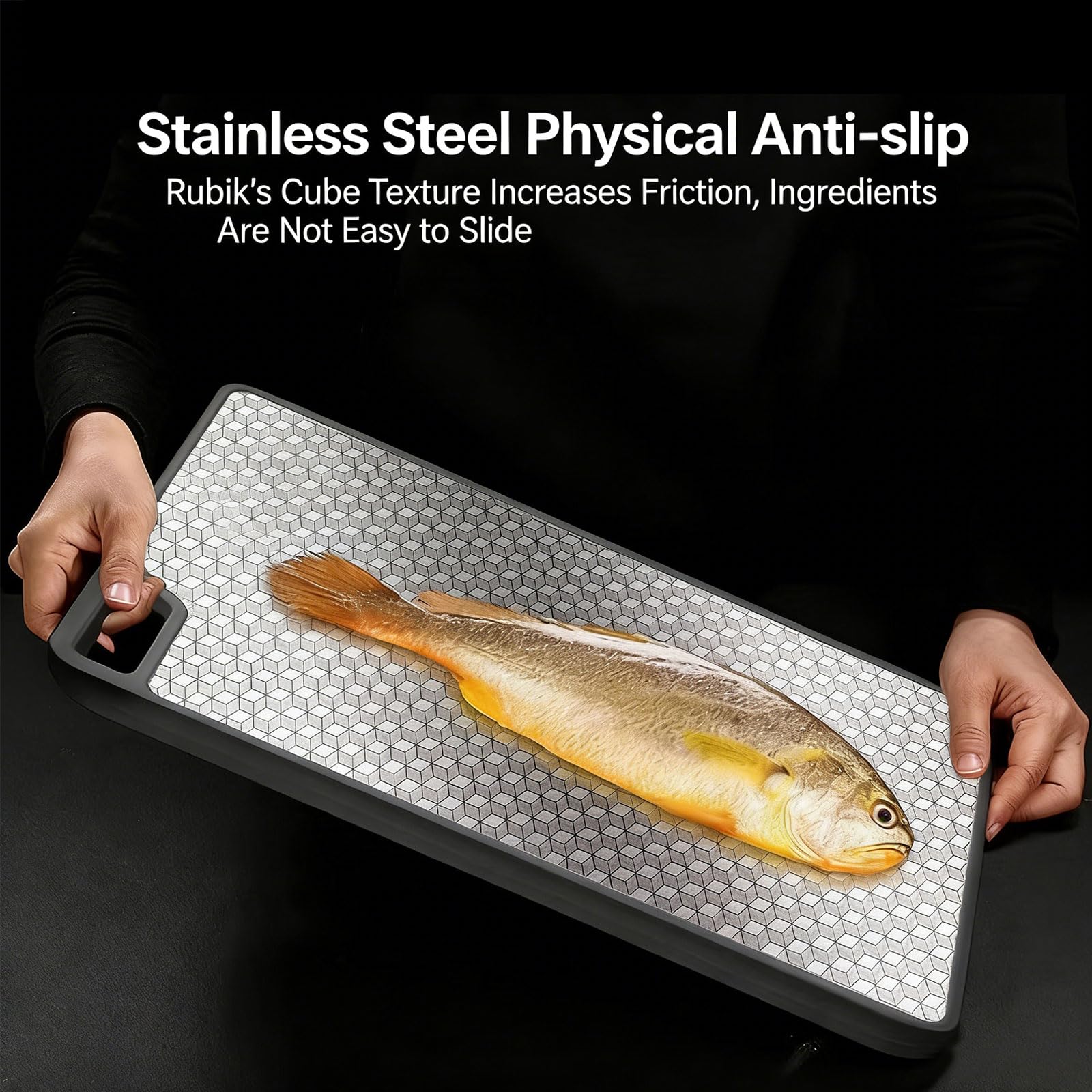 Tagliere in acciaio inox con strato in fibra di grano, protettivo ed ergonomico, impugnatura antiscivolo, utensile da cucina