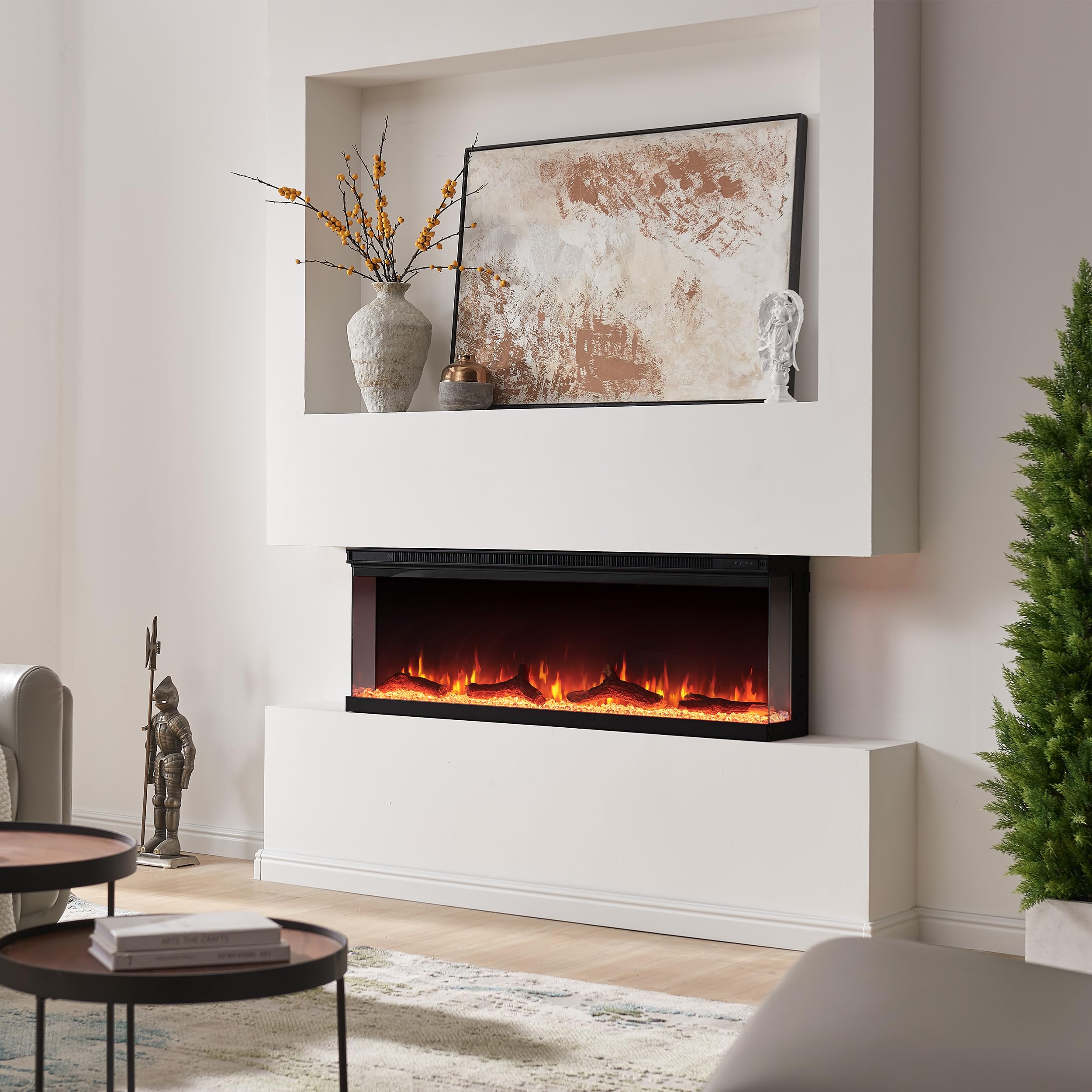 Camino elettrico BALDERIA Orson 50" | Camino elettrico da parete/incasso, effetto fiamma 3D LED, intensità variabile, riscaldamento 1800 W, timer, termostato, telecomando | nero