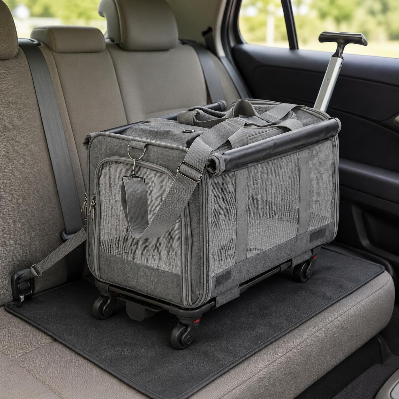 Industrial Carrier Tierrolltasche Transportkoffer Haustier Tasche Rollbehälter mit Metallrahmen Und Mesh-lüftung Vielseitigen Griffen Und
