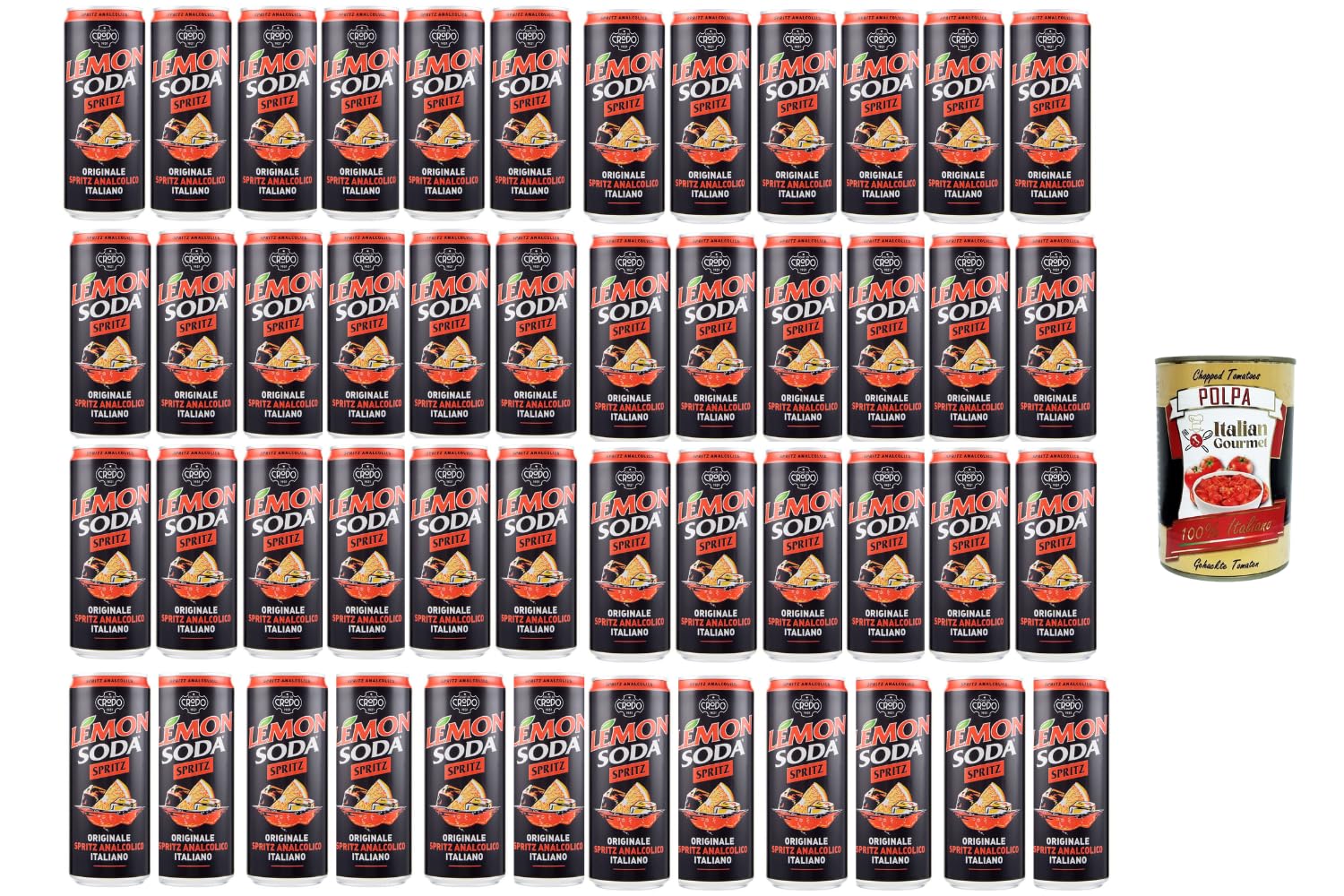 Italian Gourmet Bundle Lemonsoda Alkoholfreier Spritz Orange 48x 33cl + Italian Gourmet Polpa – Italienischer Aperitivo, Orangen-Spritz, Dosen-Getränk, Vorratspack 15,84L
