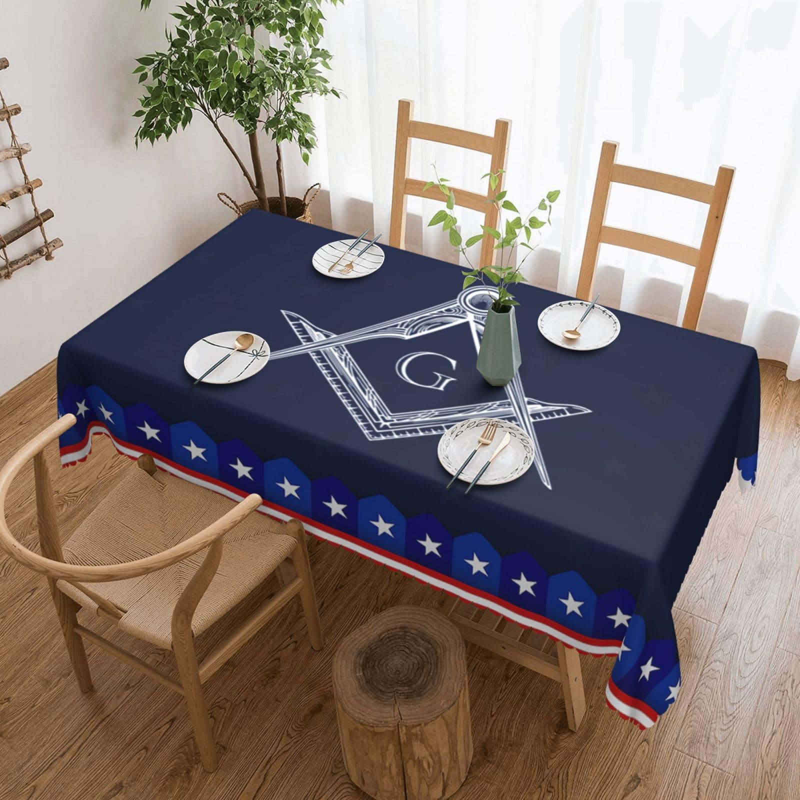SMAZDFXX Freemason Symbol Square Compass G Lodge Masonic 54 x 72in Table Cloth,Polyester Rectangle Tablecloth for Kitchen Dining