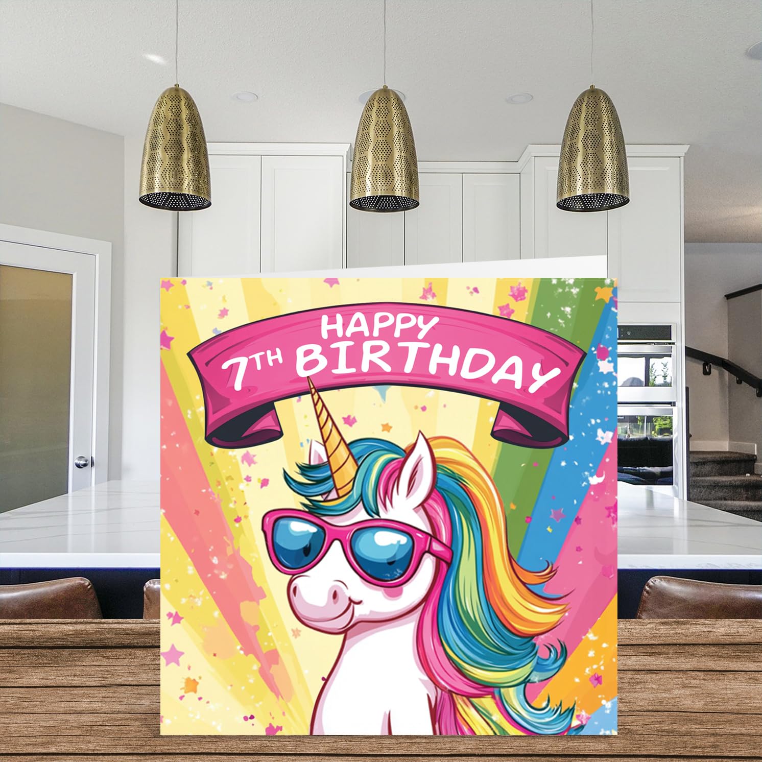 Invitación De Cumpleaños Para 7 Años Feliz Séptimo Cumpleaños Tarjeta De  Felicitación Mágica De Caballo Unicornio, image size:1492x1492