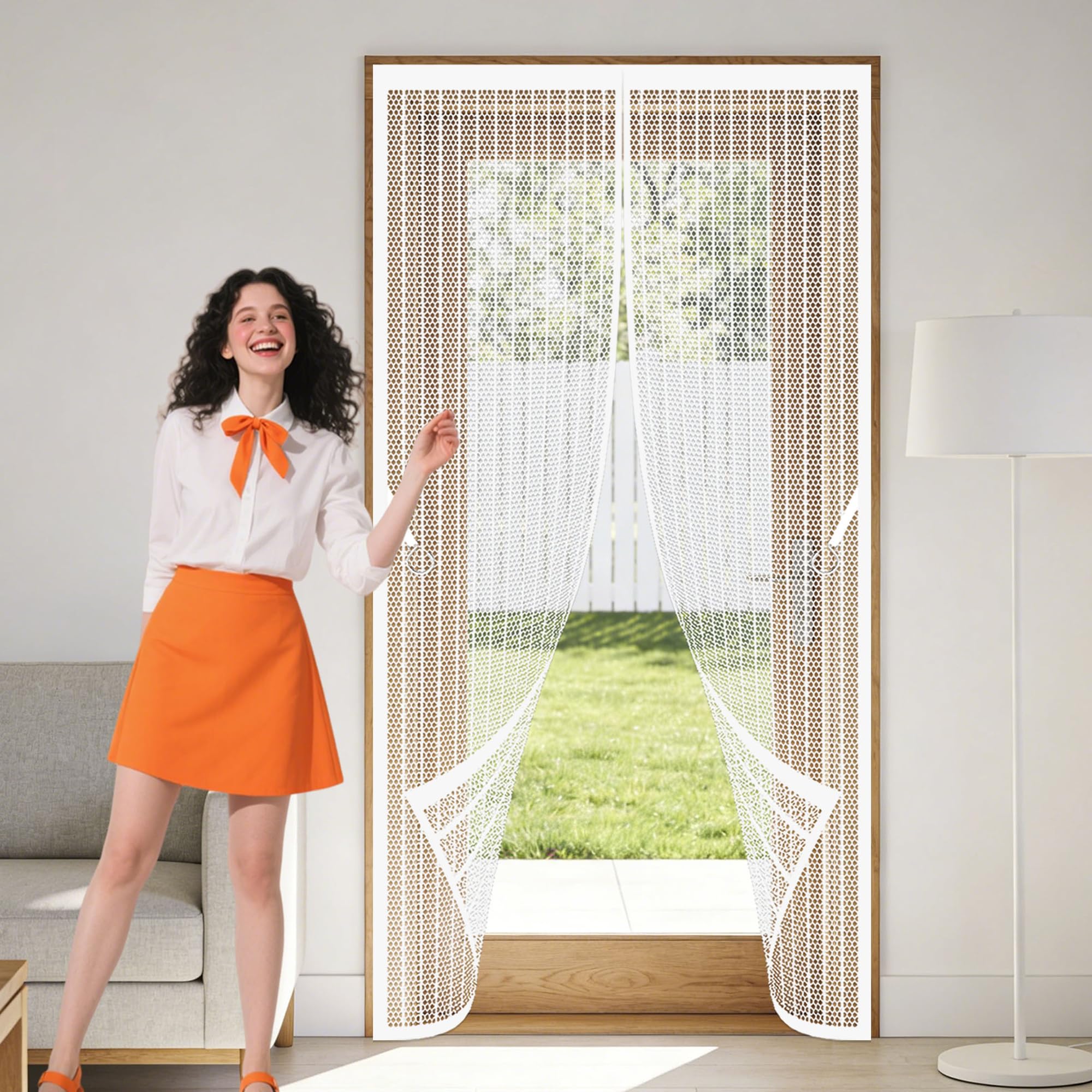 Fly Screen for Doors 130 x 259 cm Full Frame Magic Tape Door Fly Screen Curtain Magnetic Keeps Flies Mosquitoes Out Suitable for Patio Room Balcony Bedroom, White