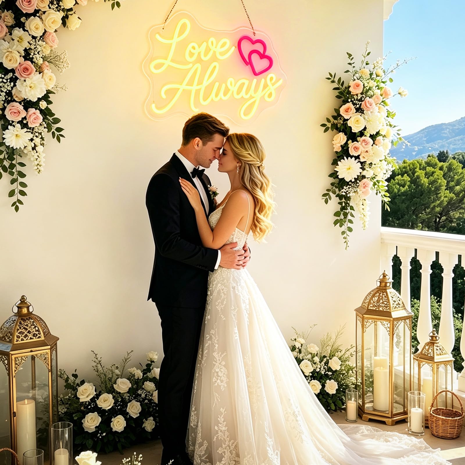 Love Always - Insegna al neon per decorazione da parete, LED dimmerabile Love Always Lights Up, alimentata tramite USB, per proposta di matrimonio, fidanzamento, regali per San Valentino