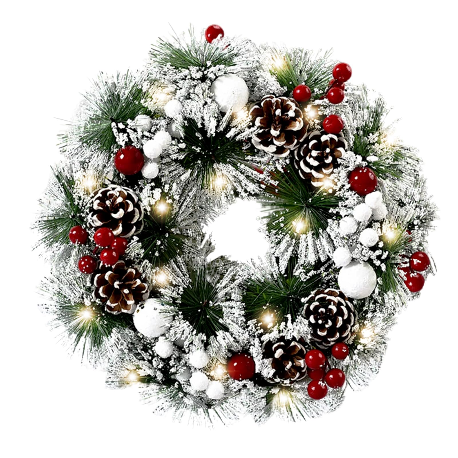 ROELLY Corona Puerta Navidad, PiñOnes,Bayas Rojas Corona NaviñA Iluminada, DecoracióN NavideñA Puerta, Corona NavideñA, Adornos NavideñOs, DecoracióN para Adviento y Navidad