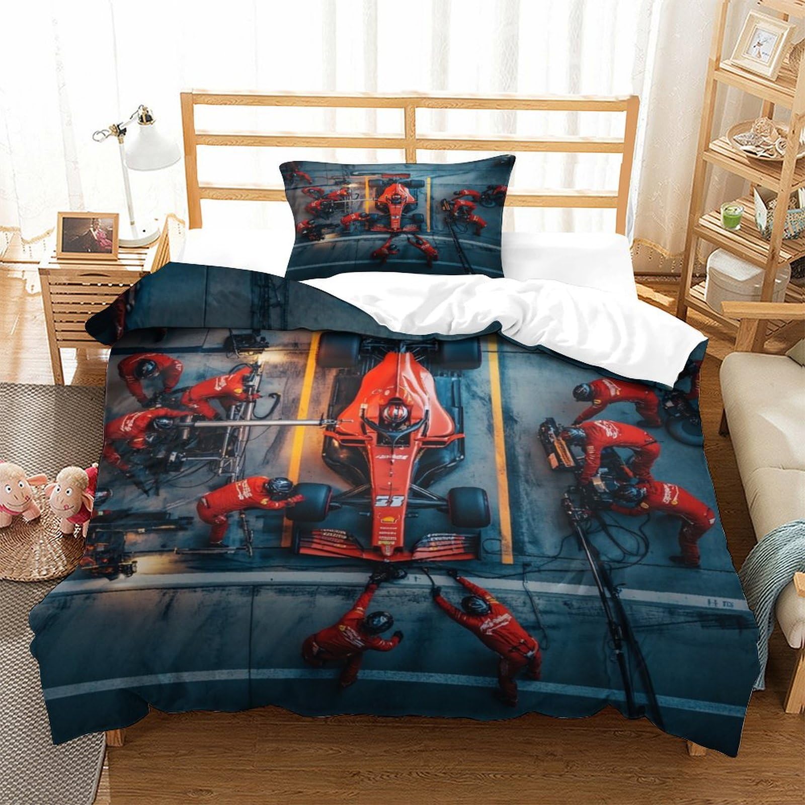 XiaopangXY Ferrariii Colorful Bed Linen Set Hidden Zipper Formula racing Duvet Cover Set with Pillowcases Quilt Cover Set Soft Microfiber Comforter Cover Set for Kids Adults Single（135x200cm）