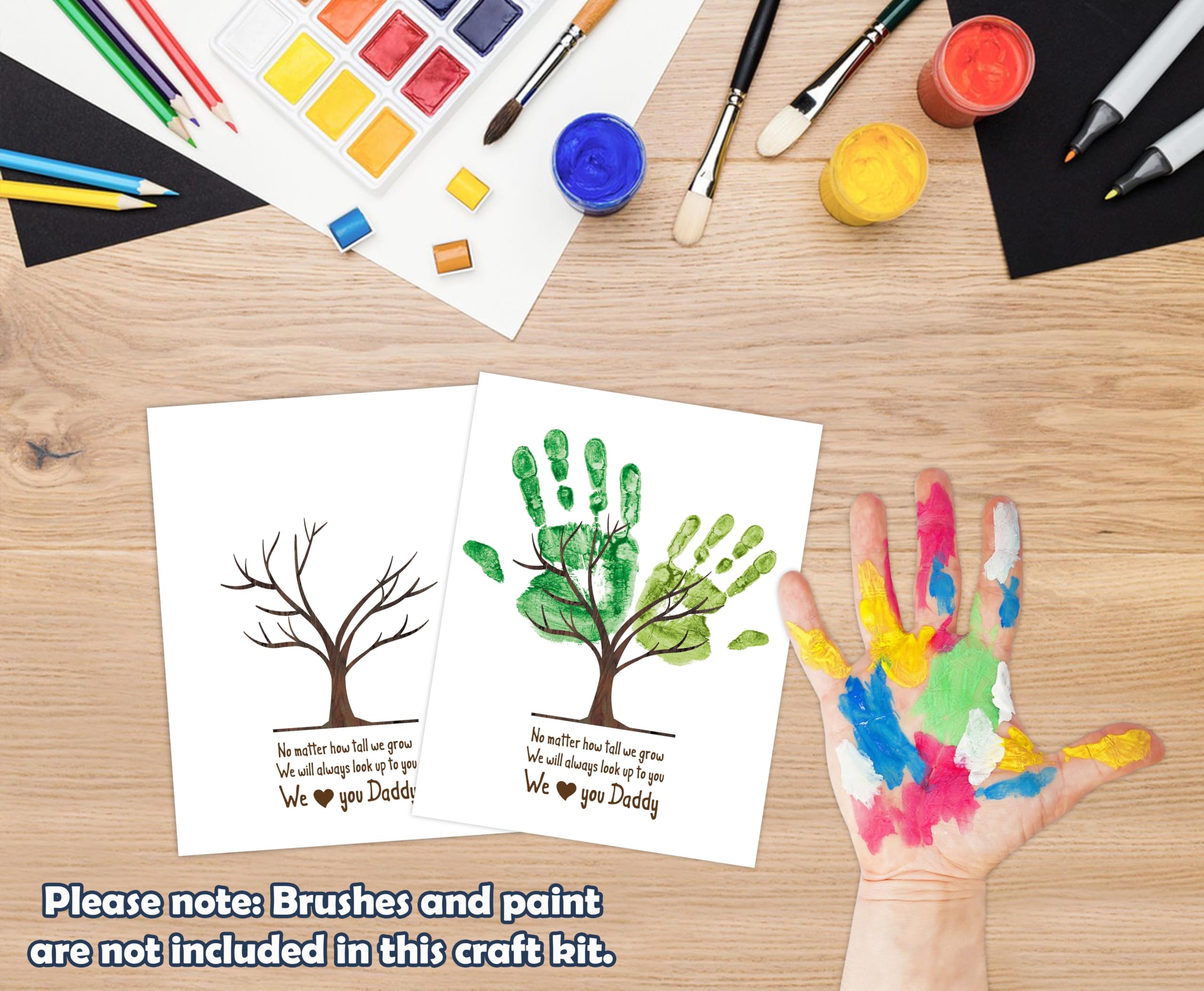 Árbol DIY Handprint Art Craft Recuerdo para papá, juego de 10 tarjetas, kit de huellas de manos de bebé, tarjeta del día del padre, regalo de recuerdo del día del padre para recién nacido para