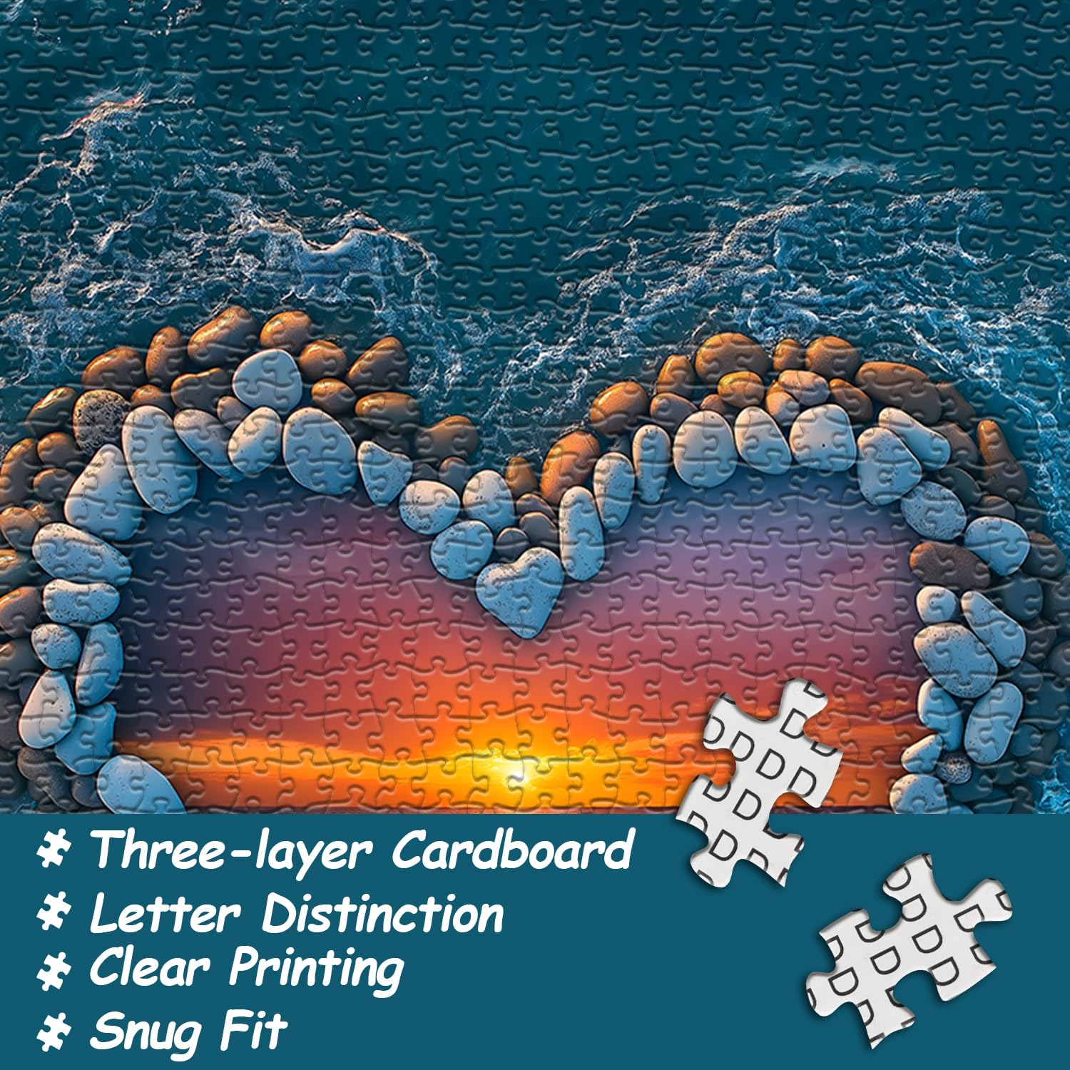 PICKFORU Beach Puzzles for Adults 1000 Piece, Ocean Heart Colorful Sunset Jigsaw Puzzle Scenic Scenery, Summer Marine Love Themed - Image 6