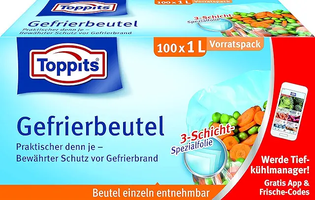 Sacs de congélation Toppits 1L - Lot de 100 - Conservation longue durée