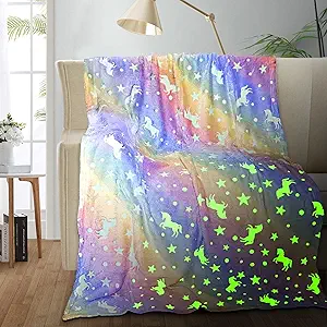 Unicorn Glow in The Dark Blankets for Kids, Soft Fleece Blankets for Girls/Toddler, Unicorns Gifts for Girls Age 3-12 50"x 60"