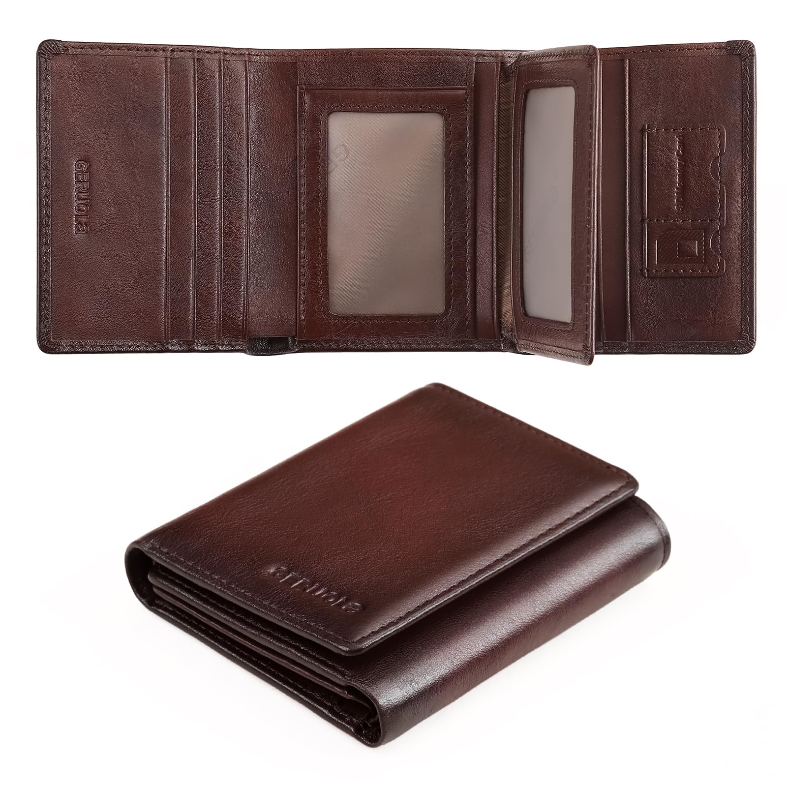 Trifold Wallets for Men Genuine Leather Large Capacity RFID Blocking, Includes Id Window and Credit Card Holder,Mens Wallets Leather (Coffee)