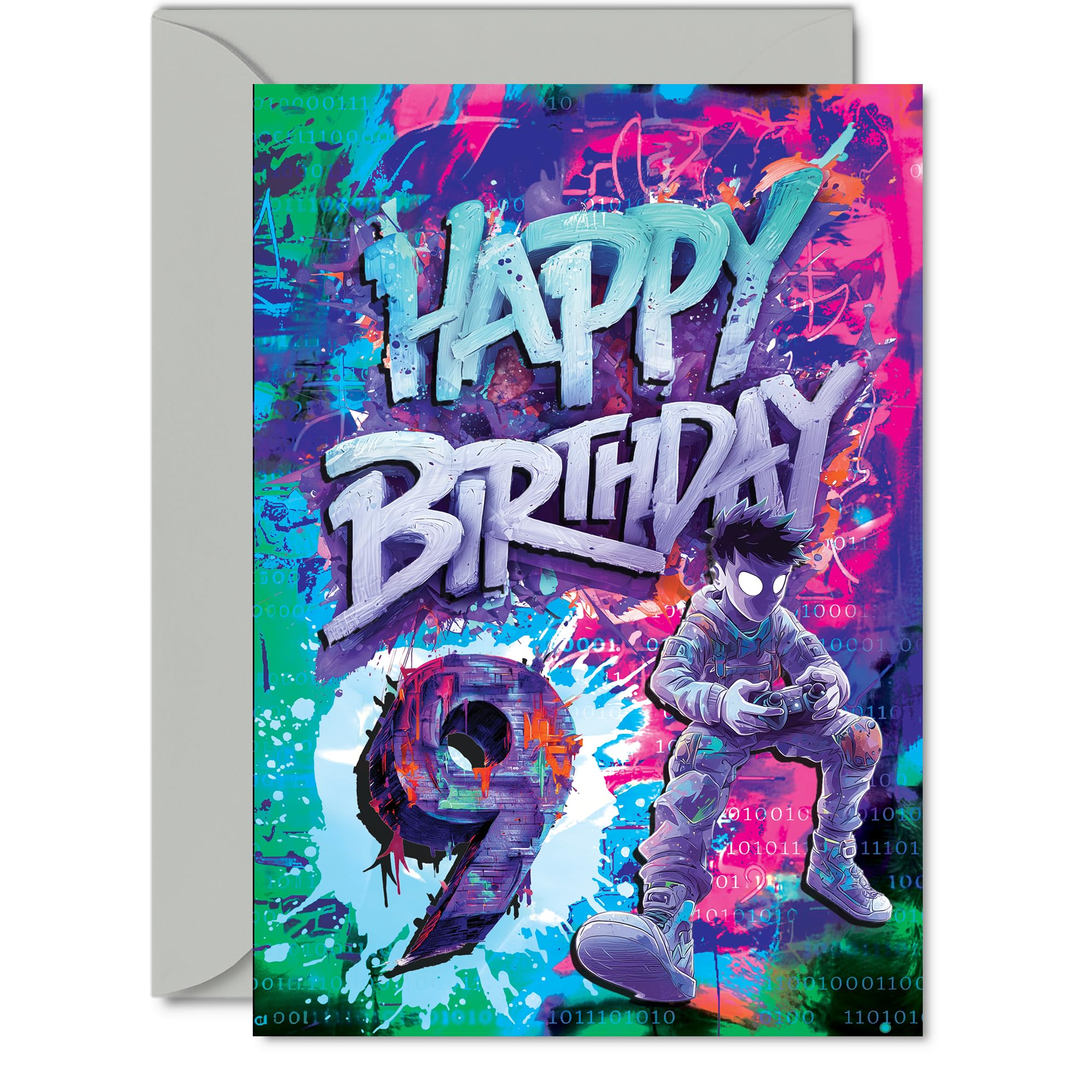 9th Birthday Cards for Boys Girls - Epic Gamer - Happy Birthday Card for 9 Year Old Boy Girl Nephew Sister Daughter Cousin, A5 Bday Greeting Cards