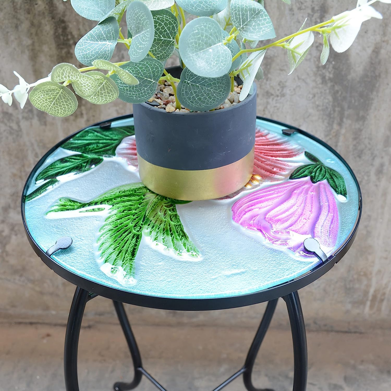 Mesa auxiliar redonda para exteriores, colibrí, pequeña, mesa auxiliar para patio, jardín, sala de estar, bistró, balcón o césped 6