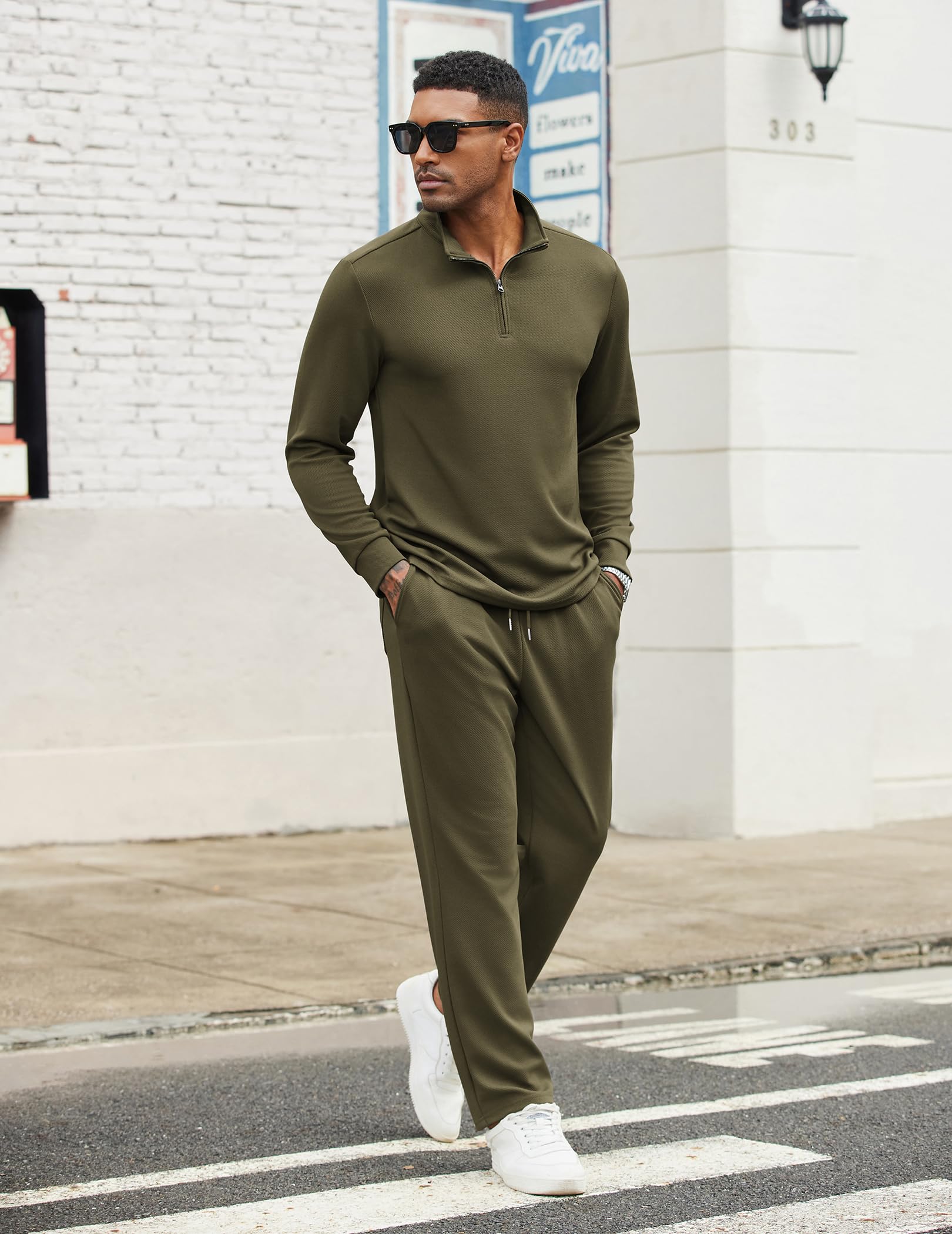 COOFANDY Herren-Trainingsanzüge, 2-teilig, lässig, athletisch, Sweatsuit, Viertelreißverschluss, langärmelig, Laufsport-Outfits