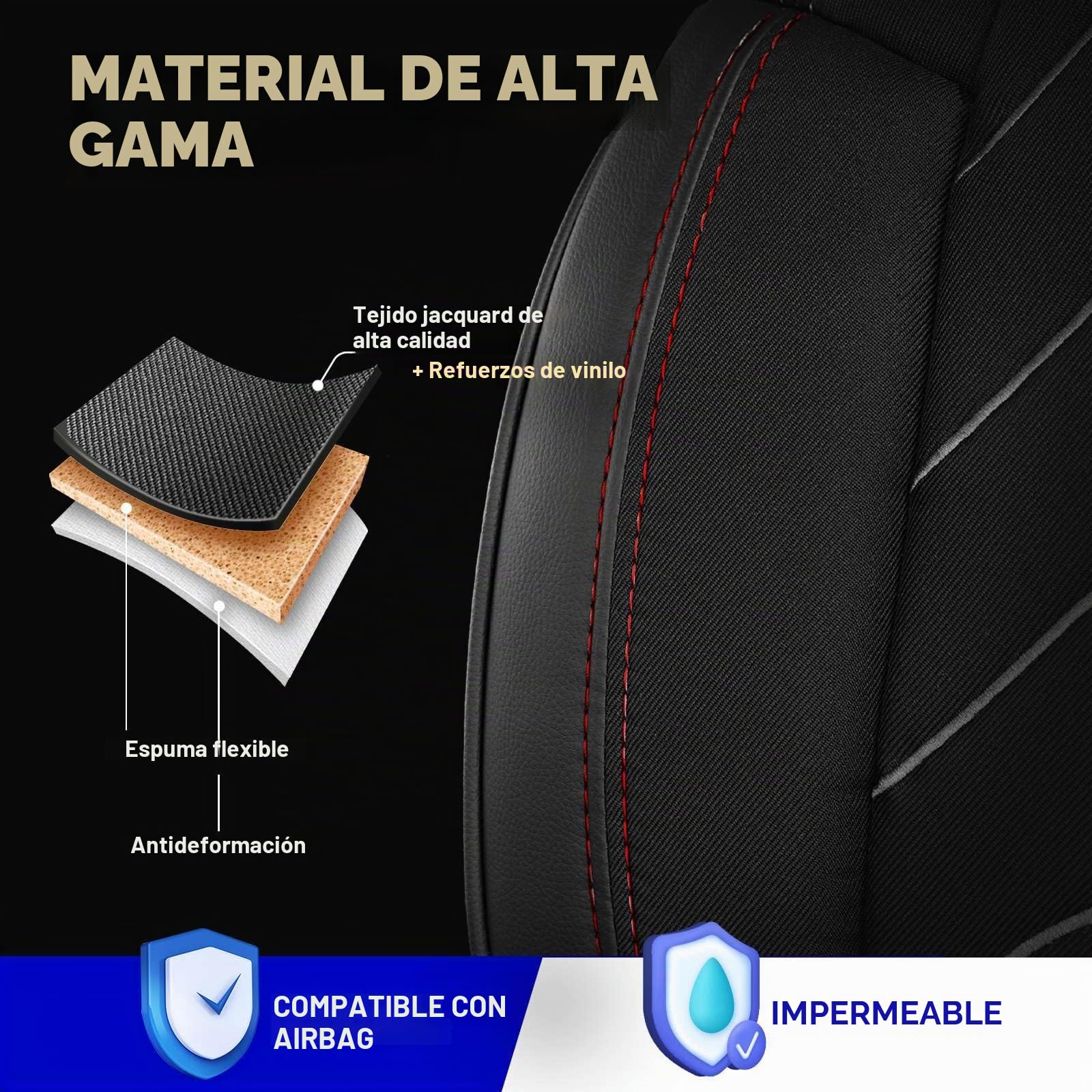 Fundas universales para asientos de coche 2+1 para Renault Master (2011-2025), Opel Movano (2022-2024) – Funda de asiento delantero de lino, Negro-Rojo, Juego de asientos delanteros de